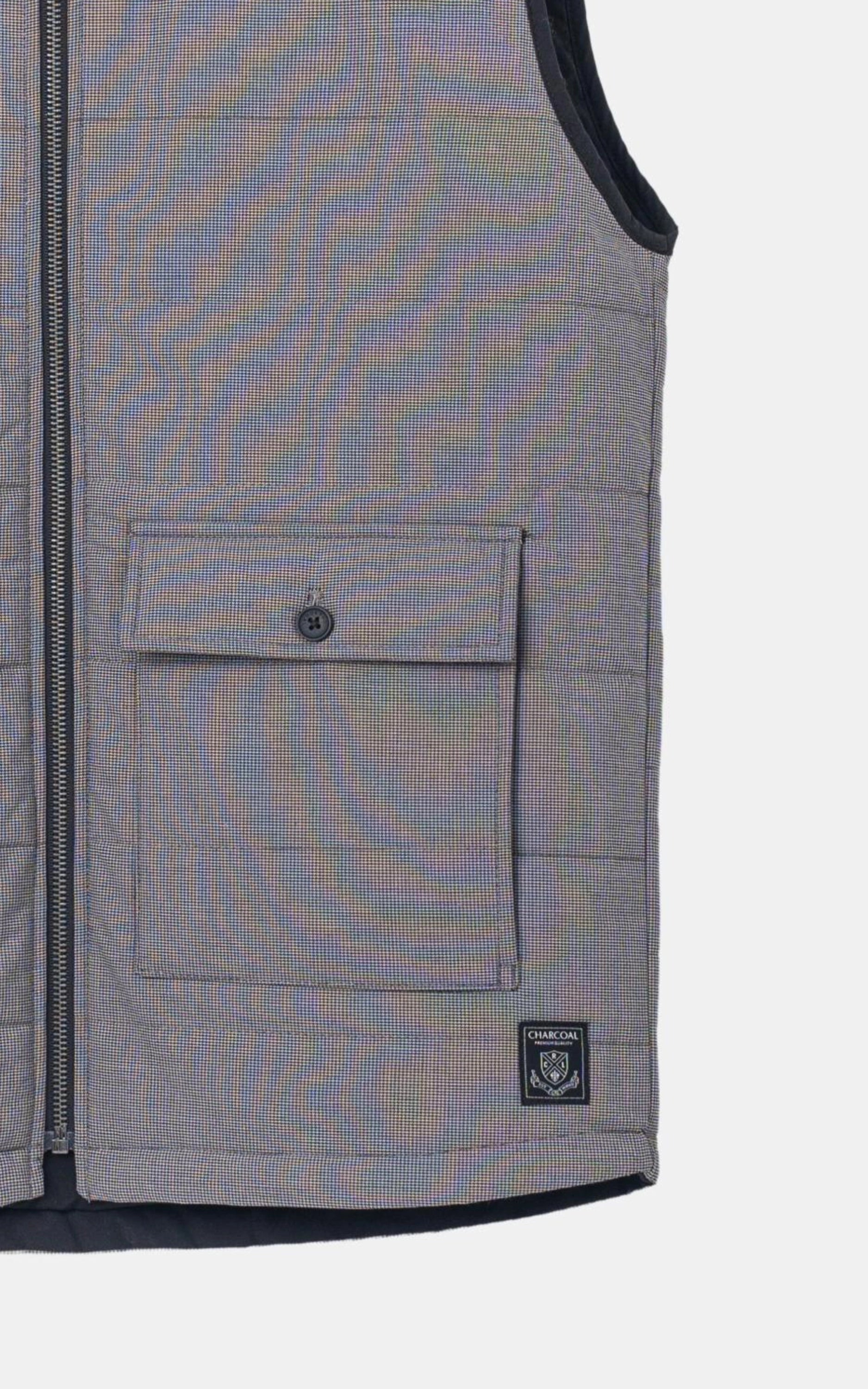 SLIM FIT SLEEVELESS REVERSIBLE QUILTED JACKET GREY BLACK TEXTURED