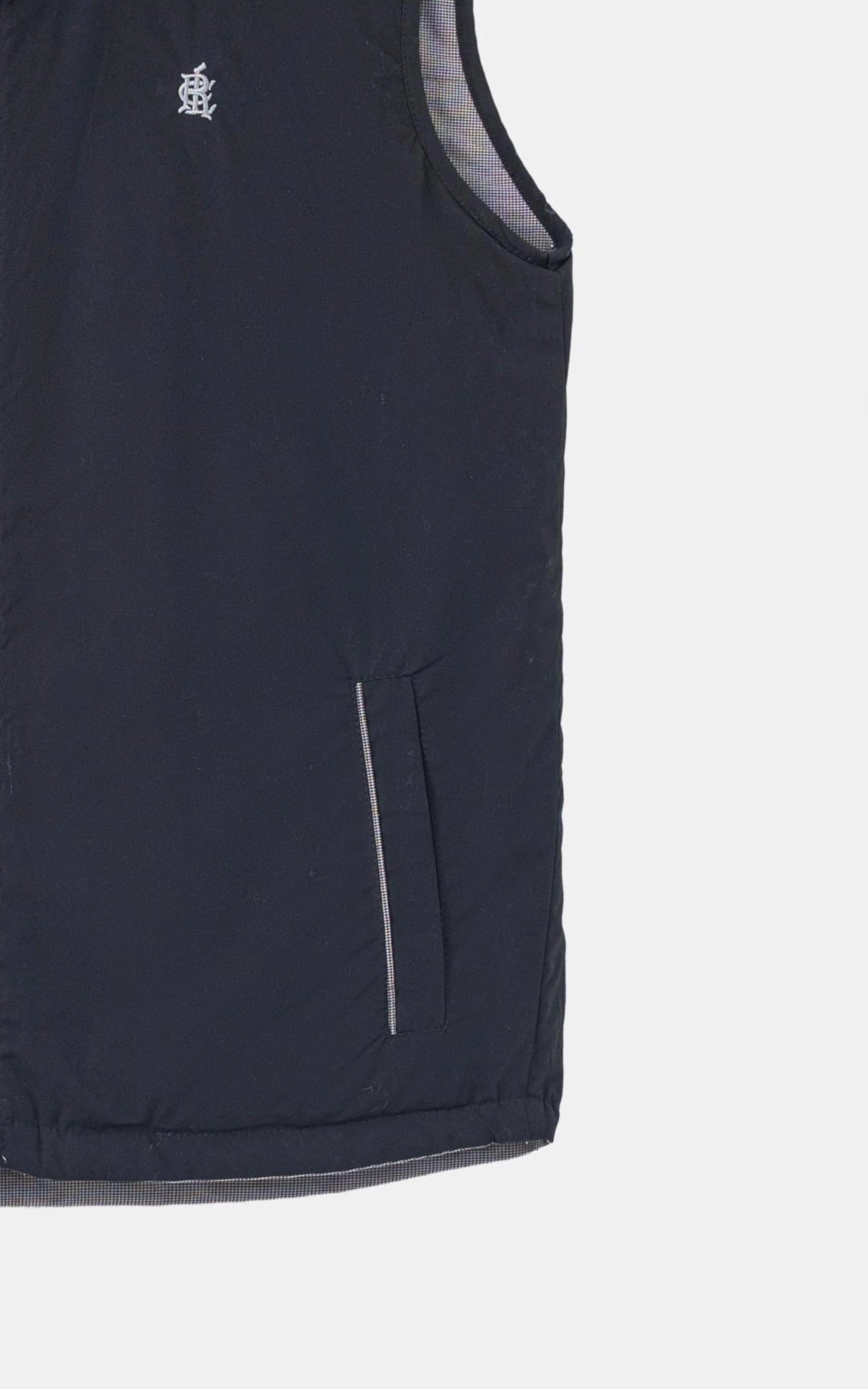 SLIM FIT SLEEVELESS REVERSIBLE QUILTED JACKET GREY BLACK TEXTURED