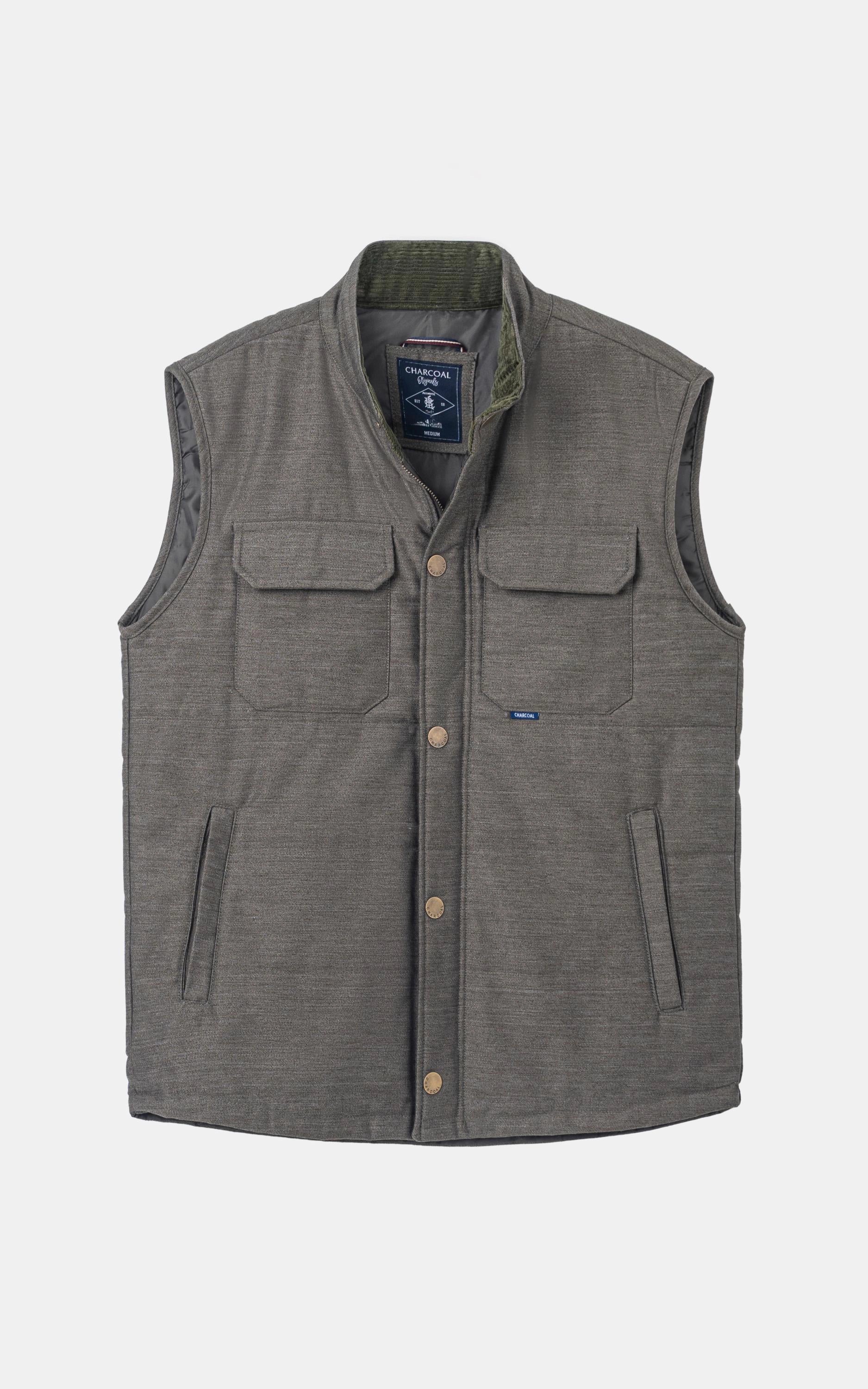 SLIM FIT SLEEVELESS QUILTED JACKET OLIVE MELANGE