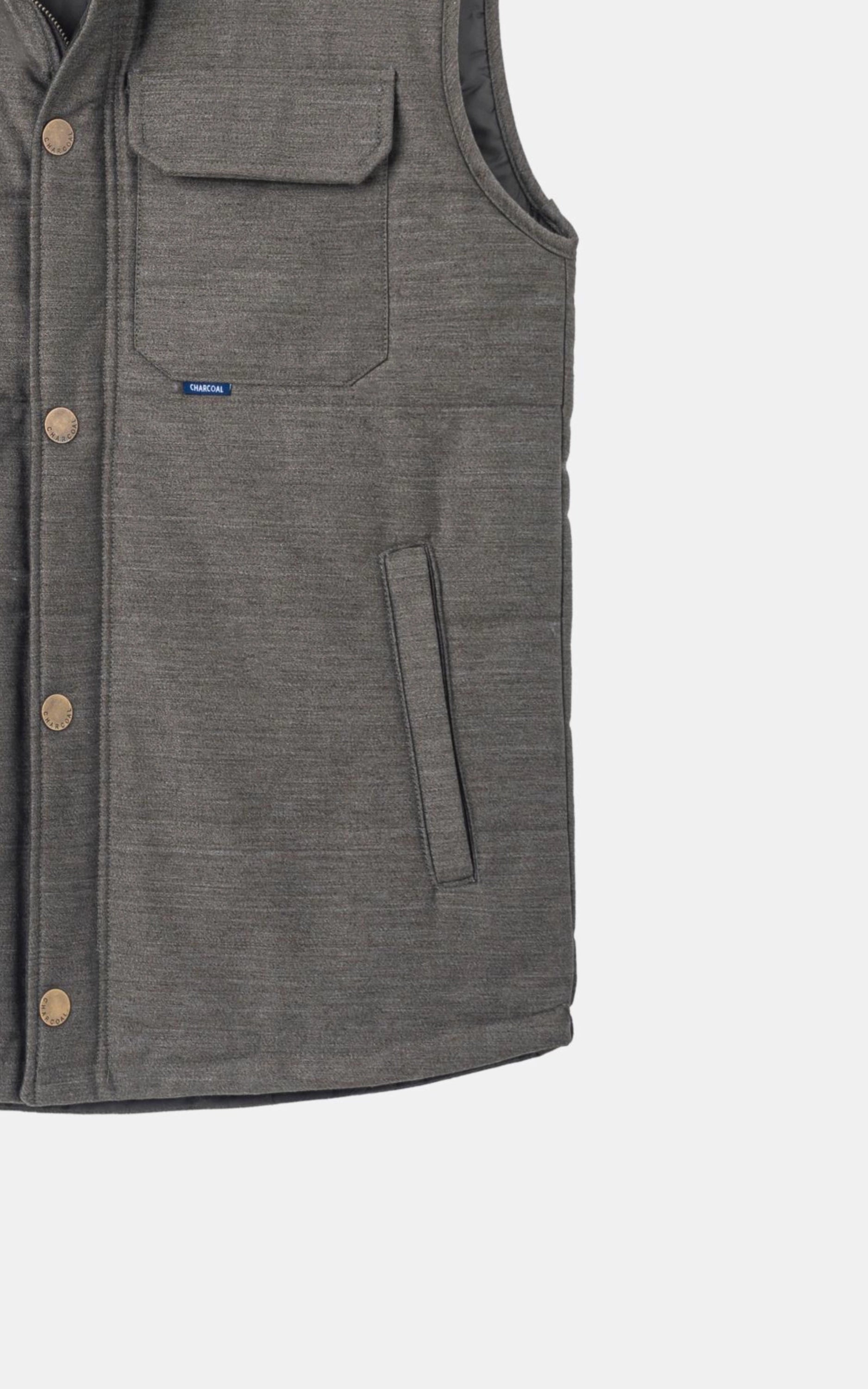 SLIM FIT SLEEVELESS QUILTED JACKET OLIVE MELANGE