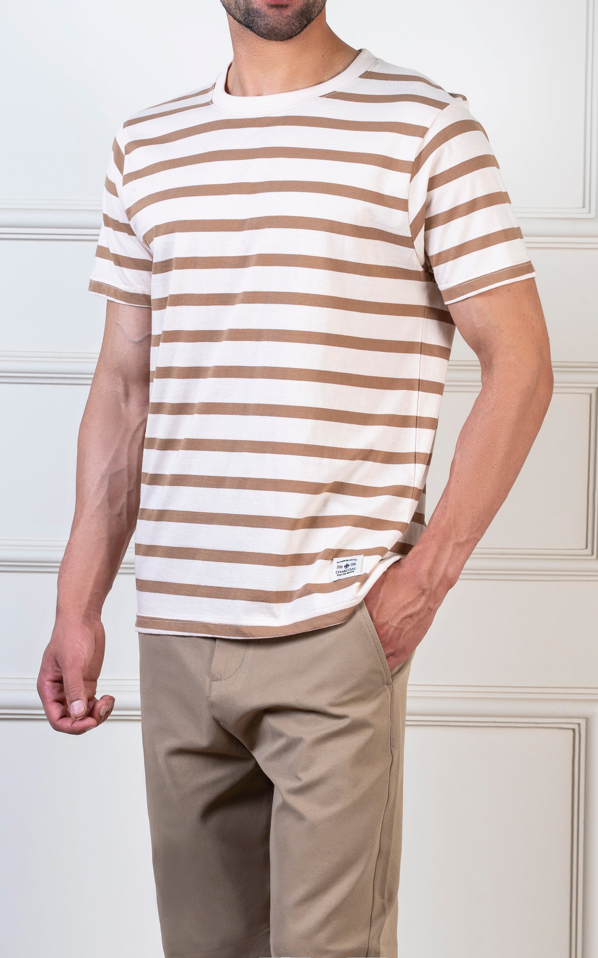 Yarn-dyed striped T-Shirt beige khaki