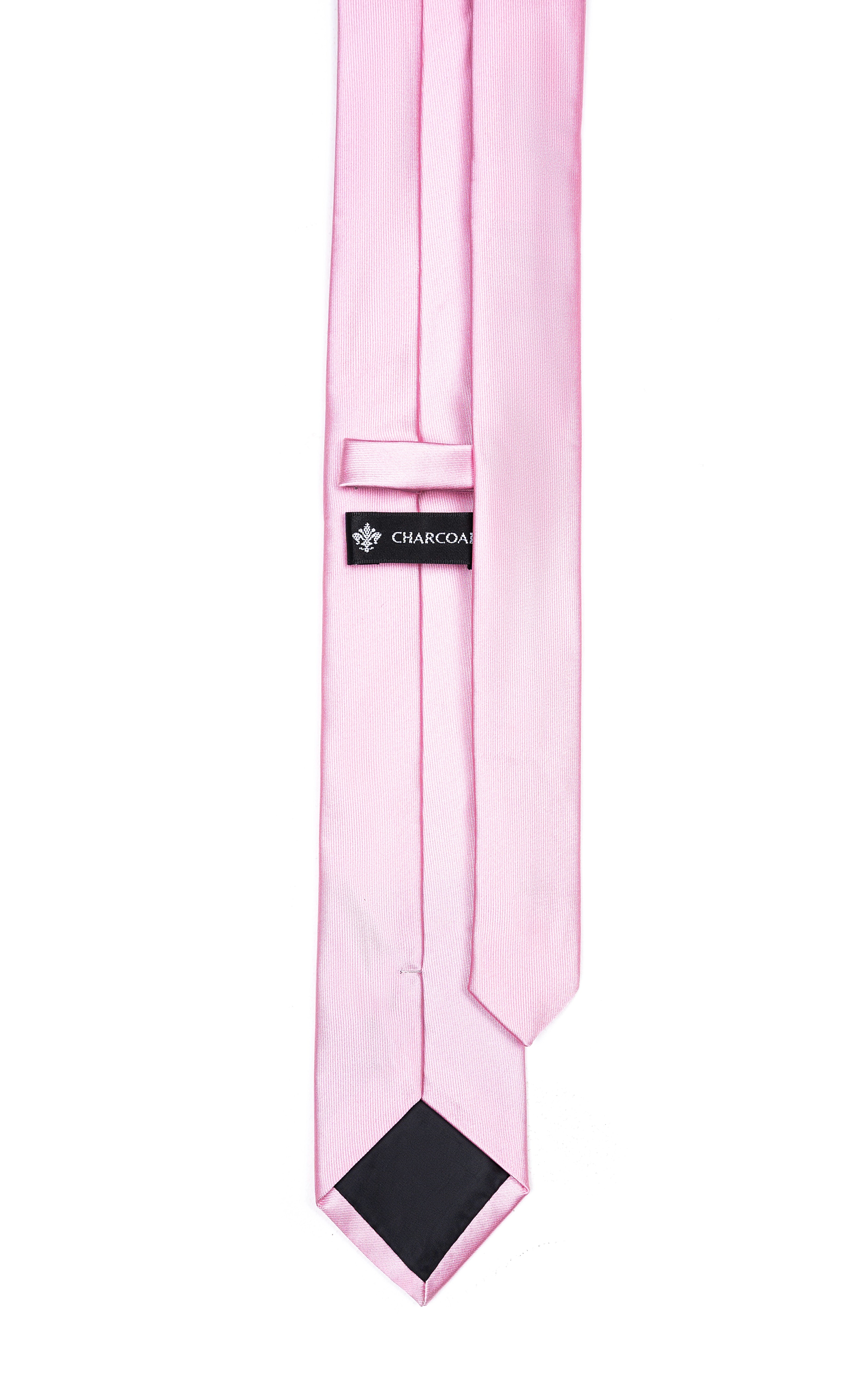 Light pink poly silk tie with dark underside and small label detail