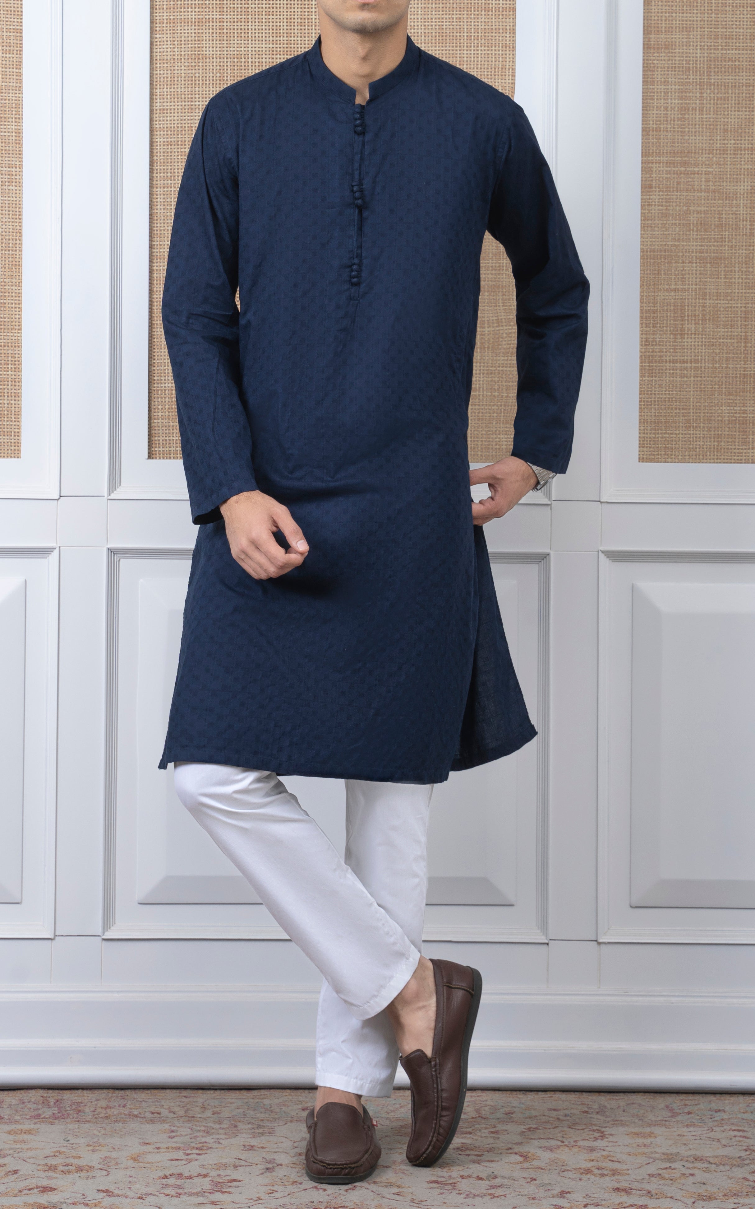 COTTON SELF DOBBY KURTA - PREMIUM COLLECTION NAVY
