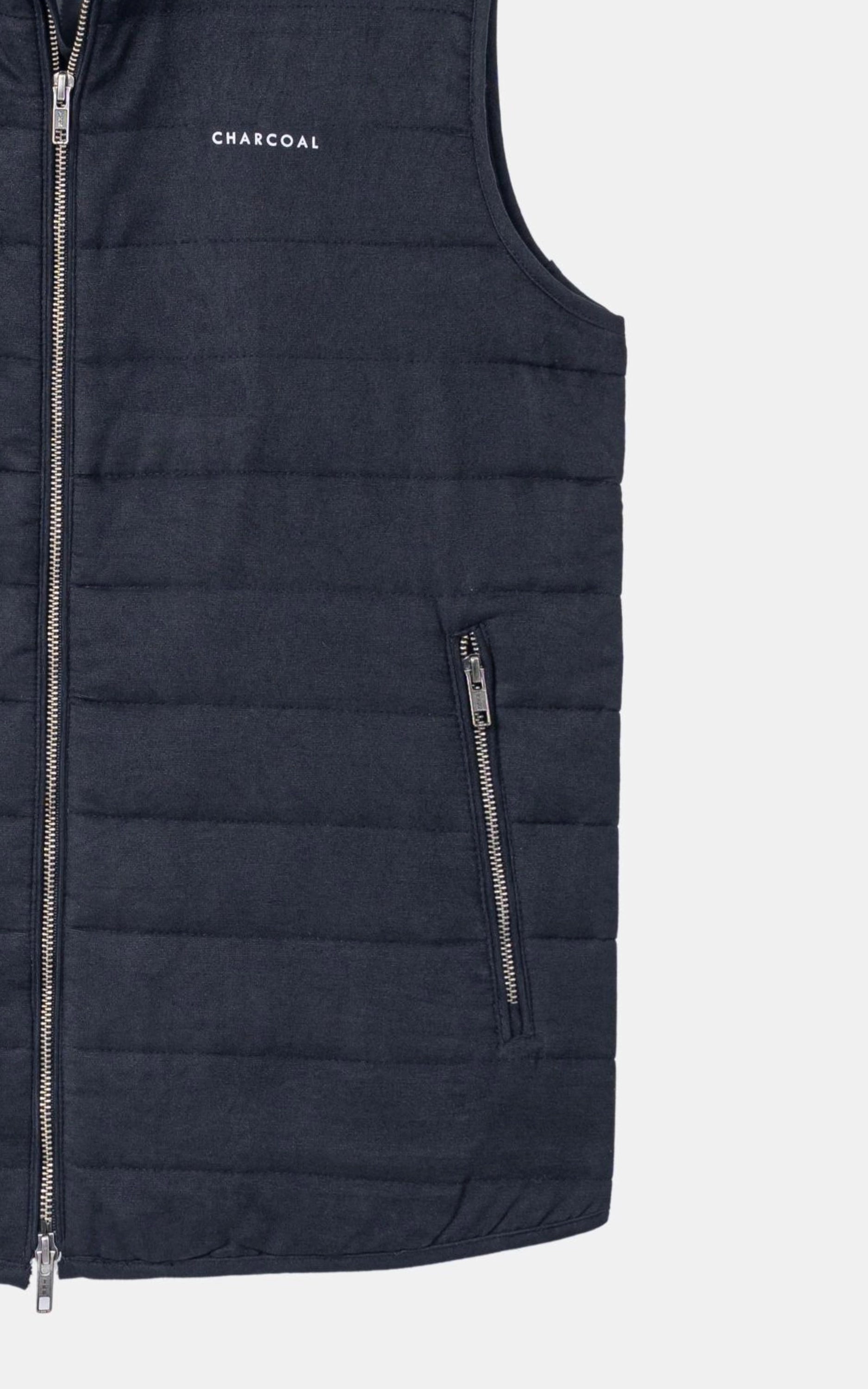 SLIM FIT SLEEVELESS QUILTED SUEDE JACKET BLACK