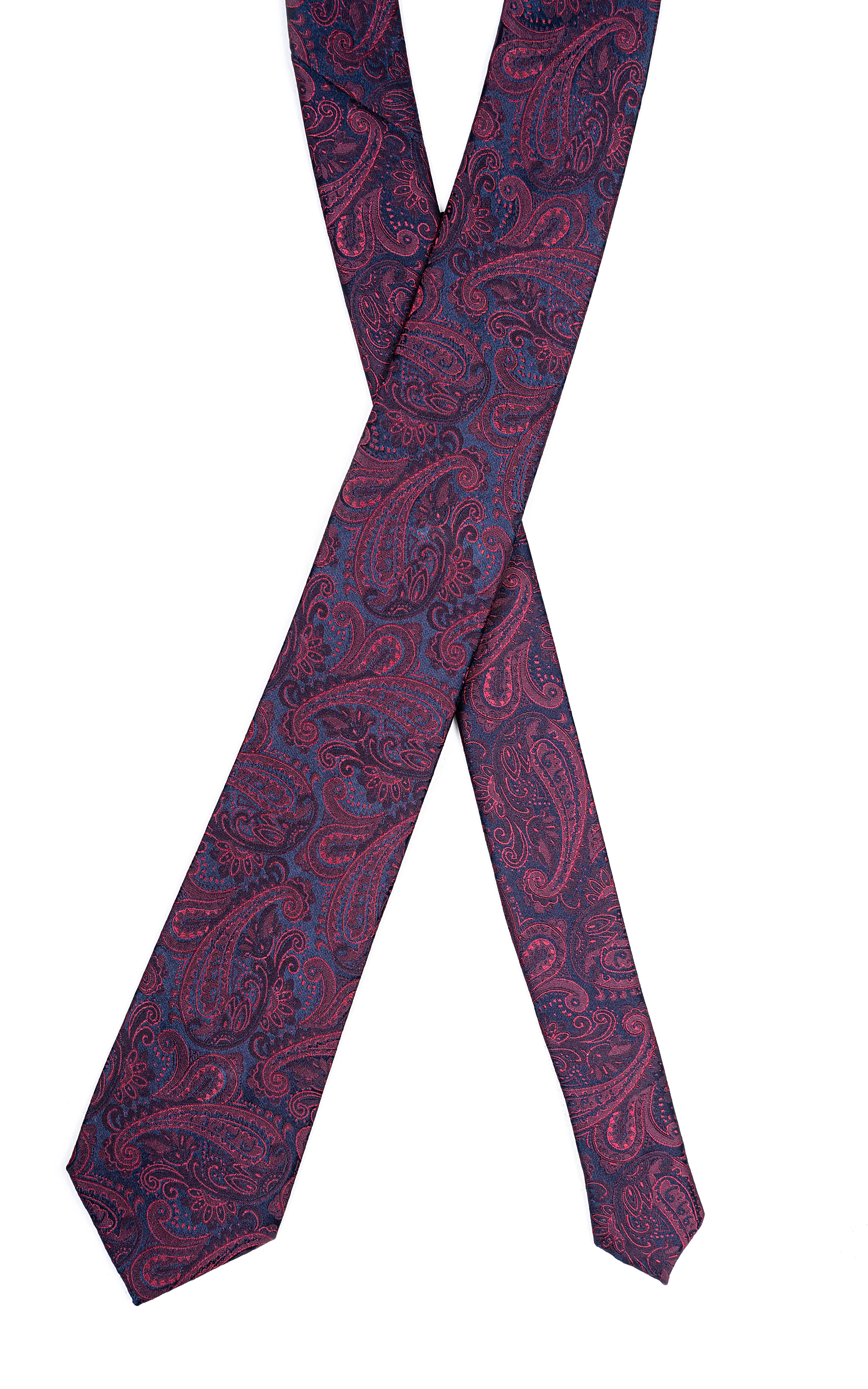 Poly silk tie, burgundy and navy paisley print, draped