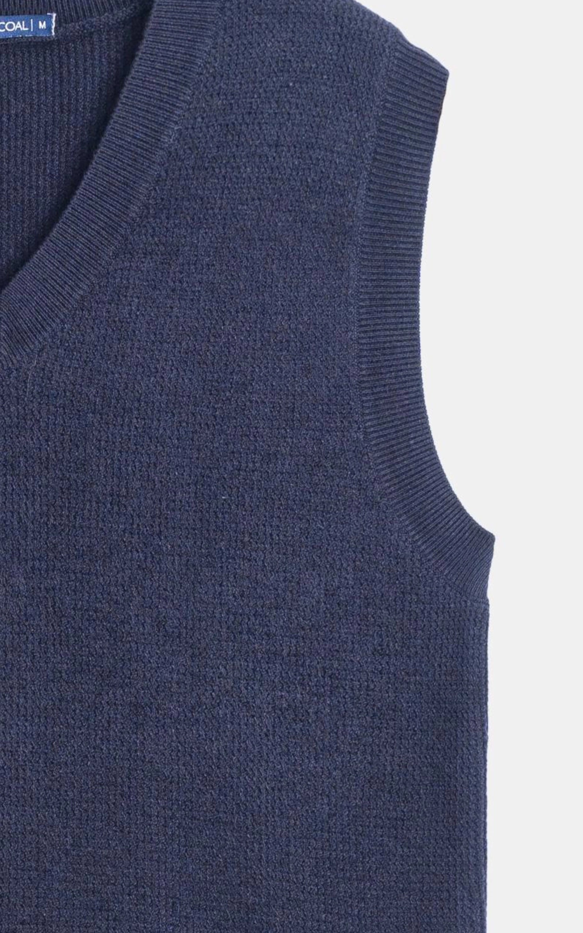 V-Neck Sleeveless textured Sweater Navy
