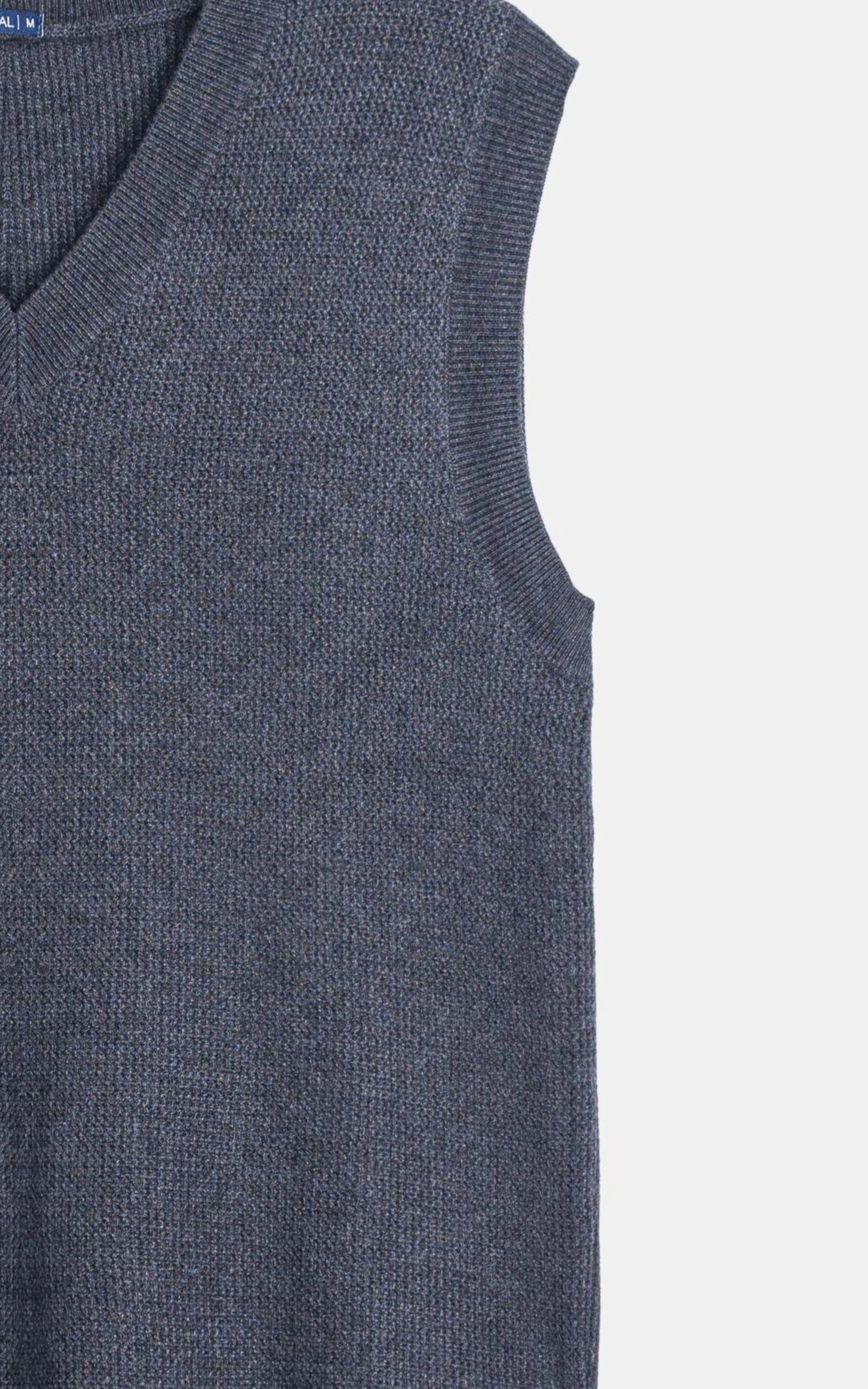 V-Neck Sleeveless textured Sweater Charcoal Grey