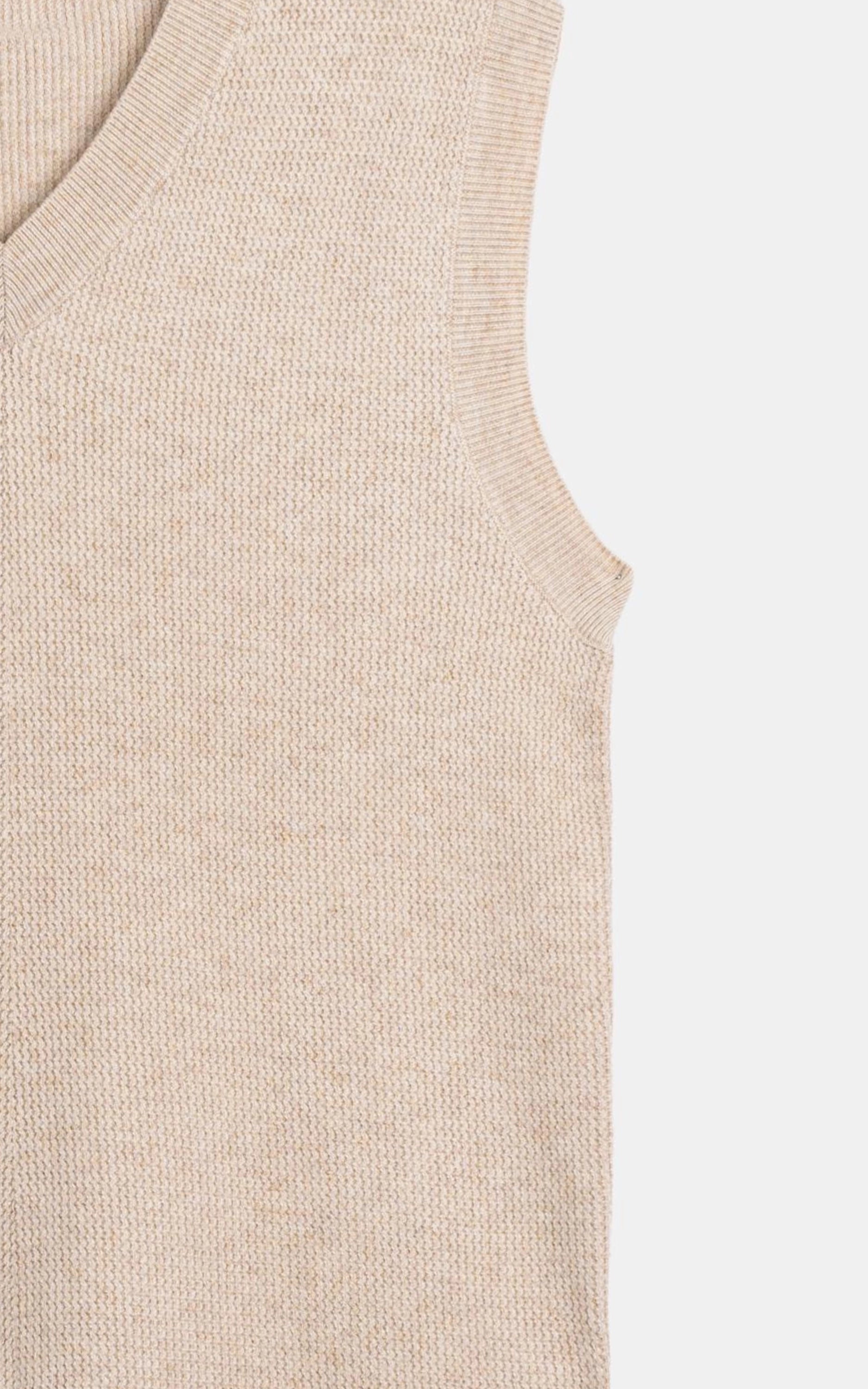 V-Neck Sleeveless textured Sweater Beige