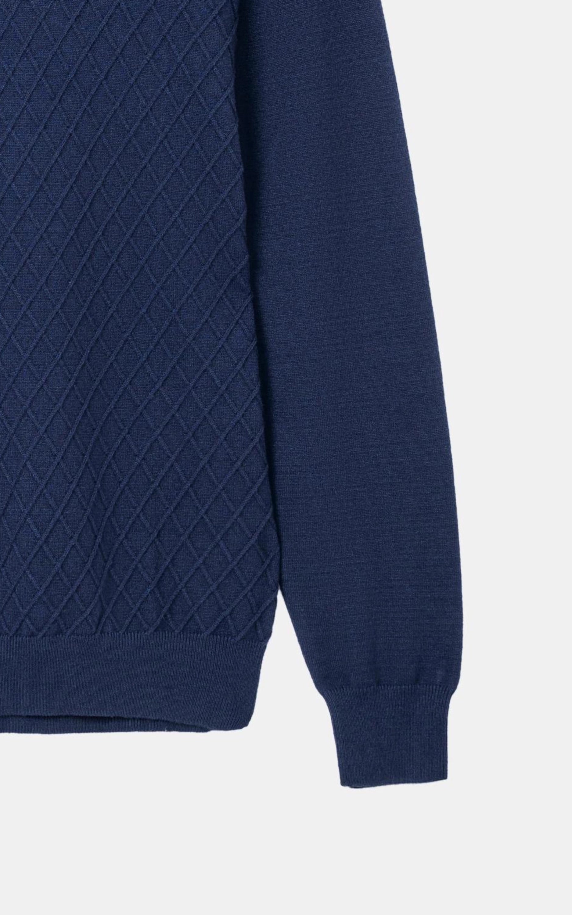 Polo Collar Zipper Sweater Dark Blue