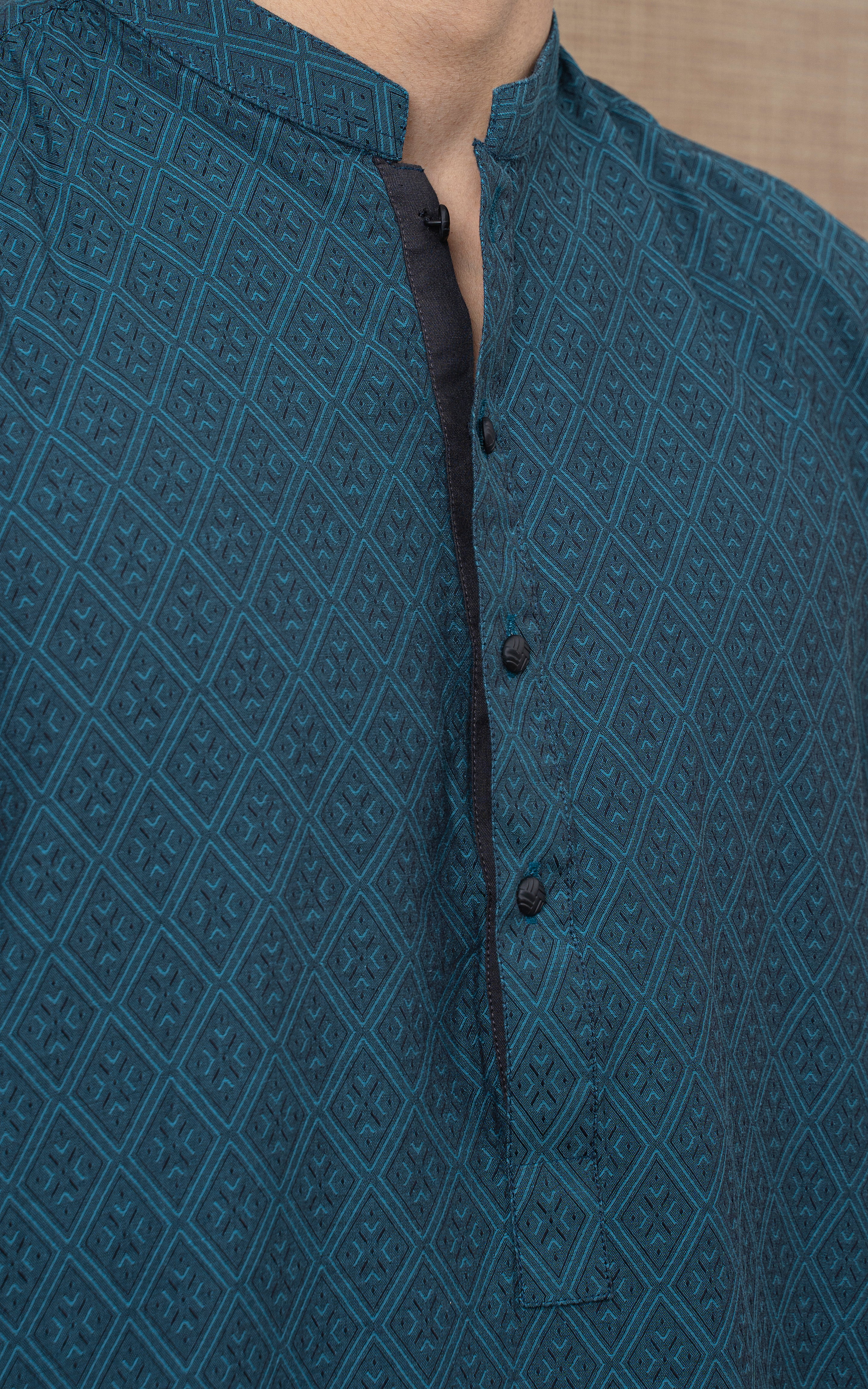 YARN DYED JACQUARD KURTA - PREMIUM COLLECTION SEA GREEN