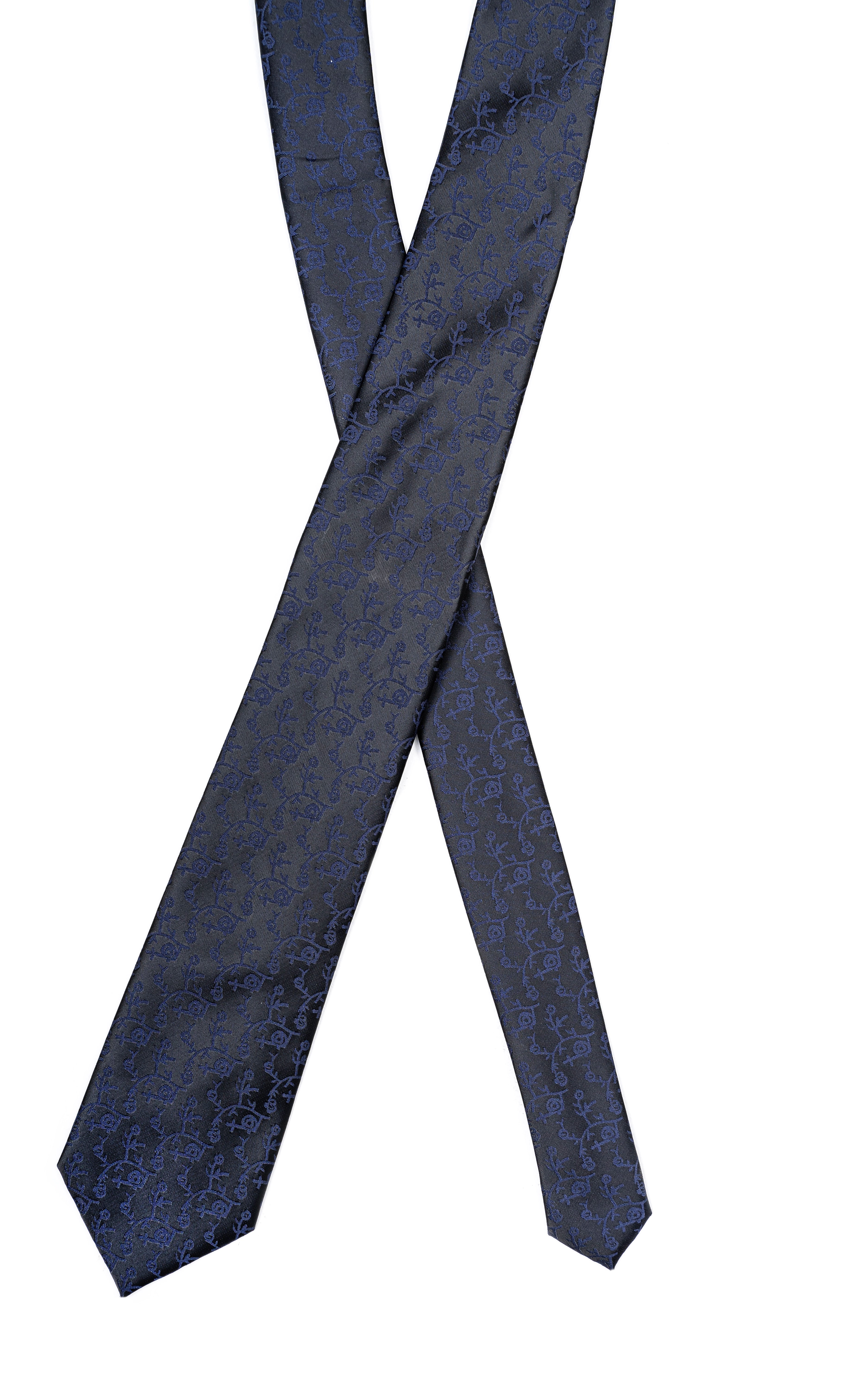 Poly silk tie twisted, dark navy with subtle allover pattern