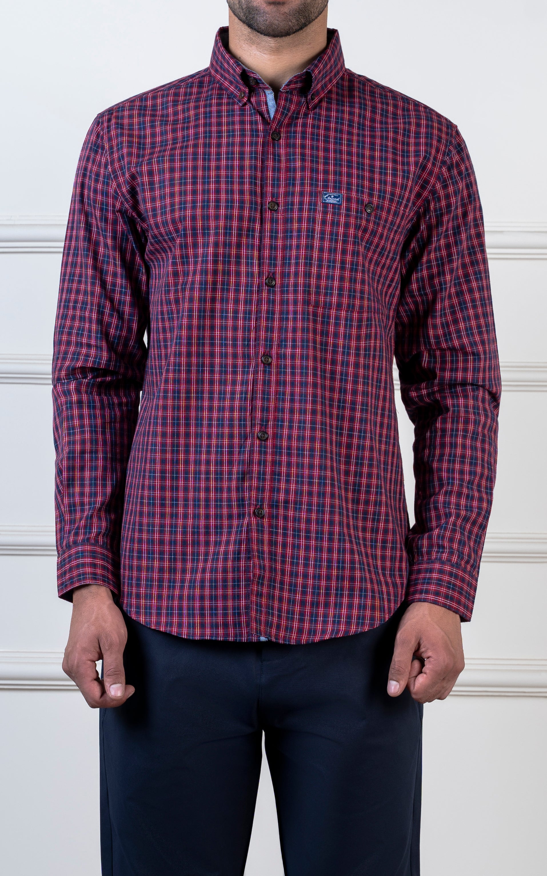 CHECKED CASUAL SHIRT MAROON NAVY