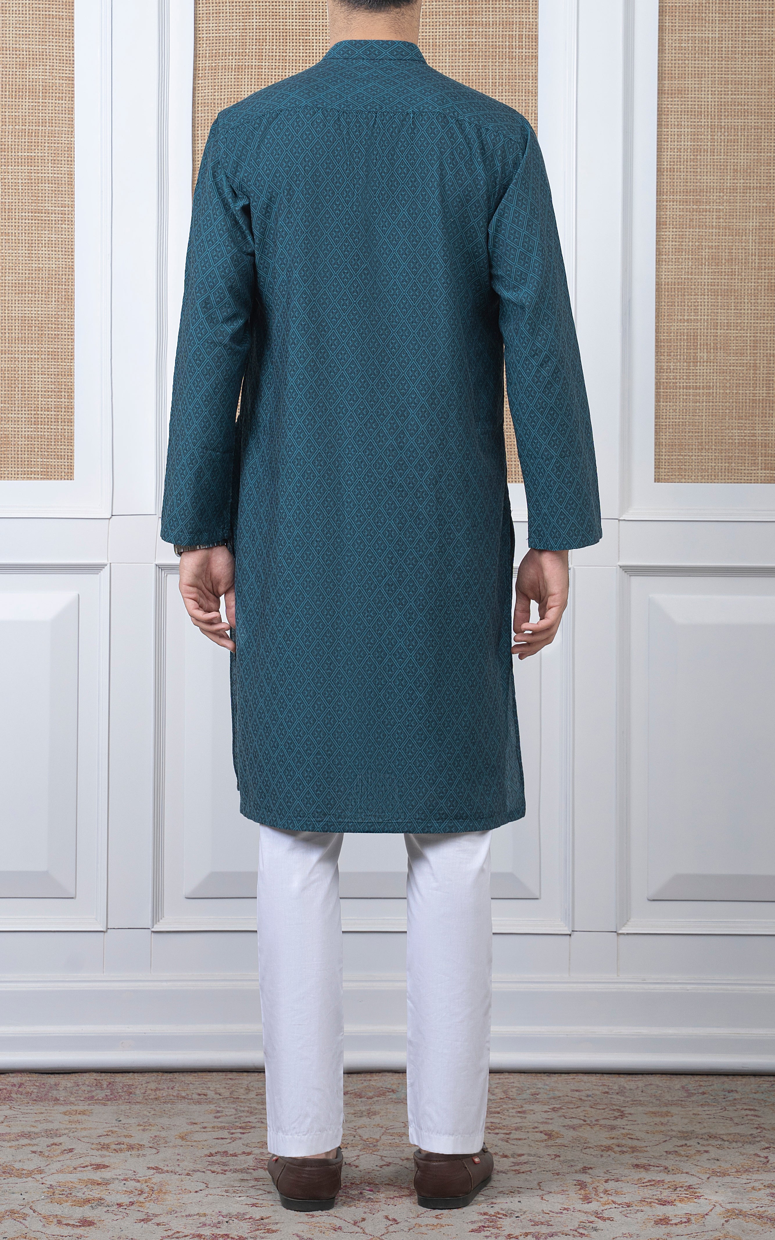 YARN DYED JACQUARD KURTA - PREMIUM COLLECTION SEA GREEN