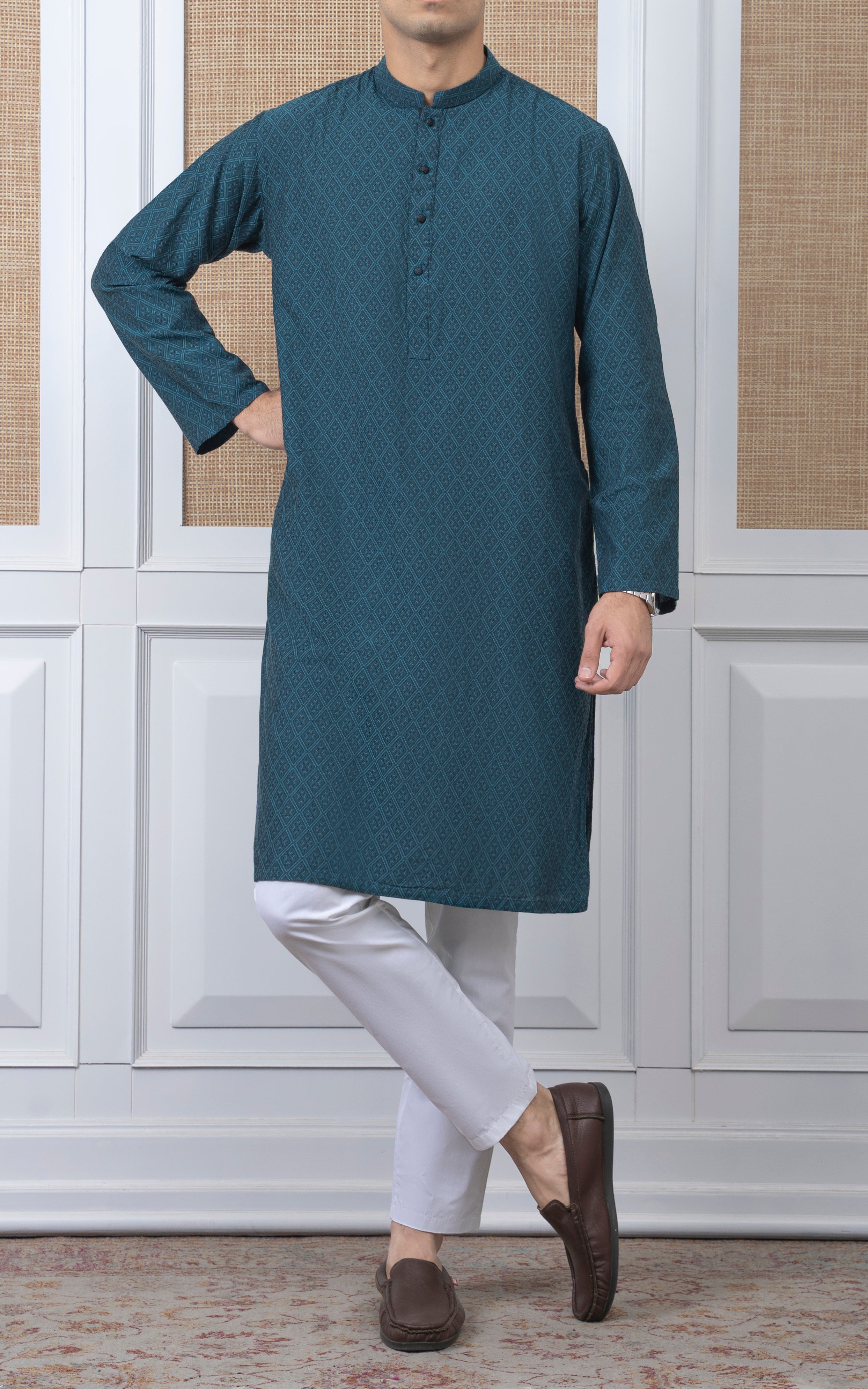 YARN DYED JACQUARD KURTA - PREMIUM COLLECTION SEA GREEN