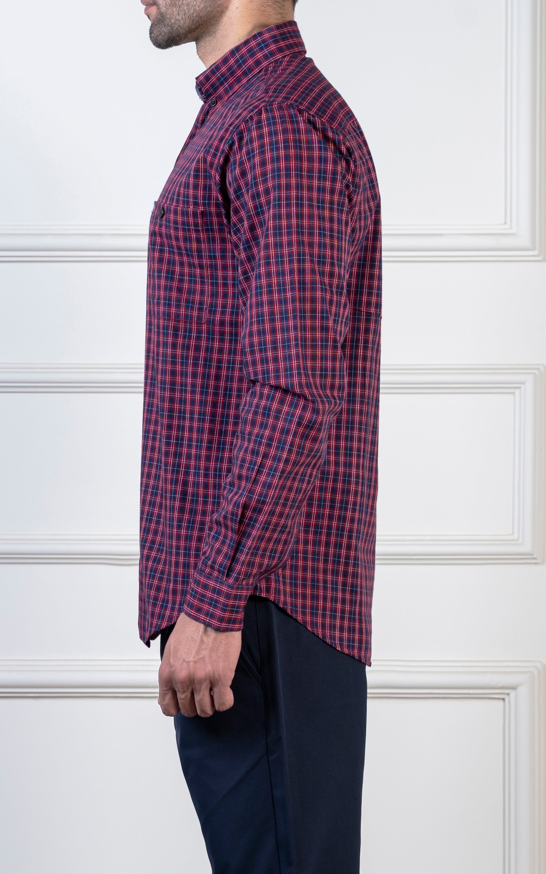 CHECKED CASUAL SHIRT MAROON NAVY