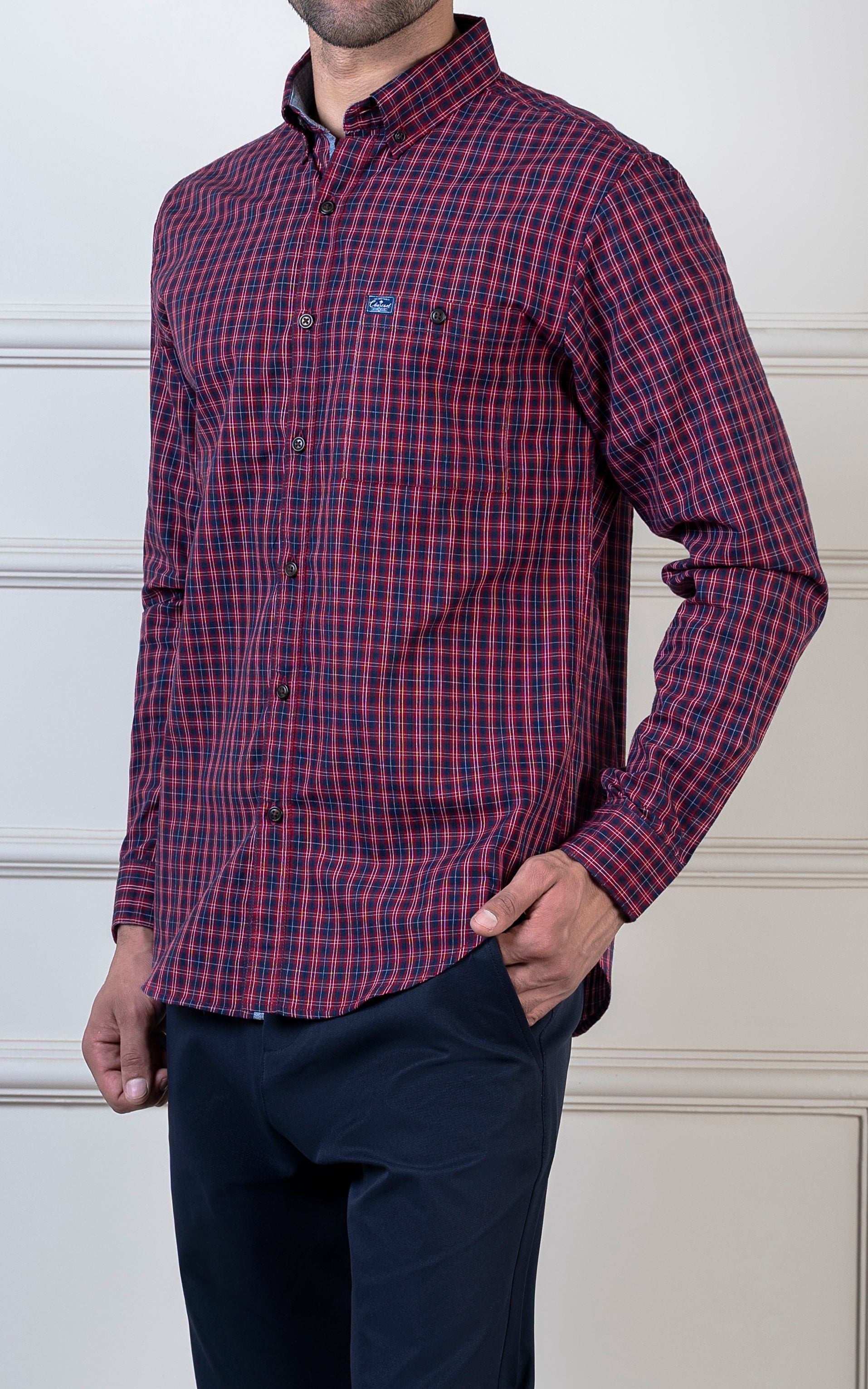 CHECKED CASUAL SHIRT MAROON NAVY