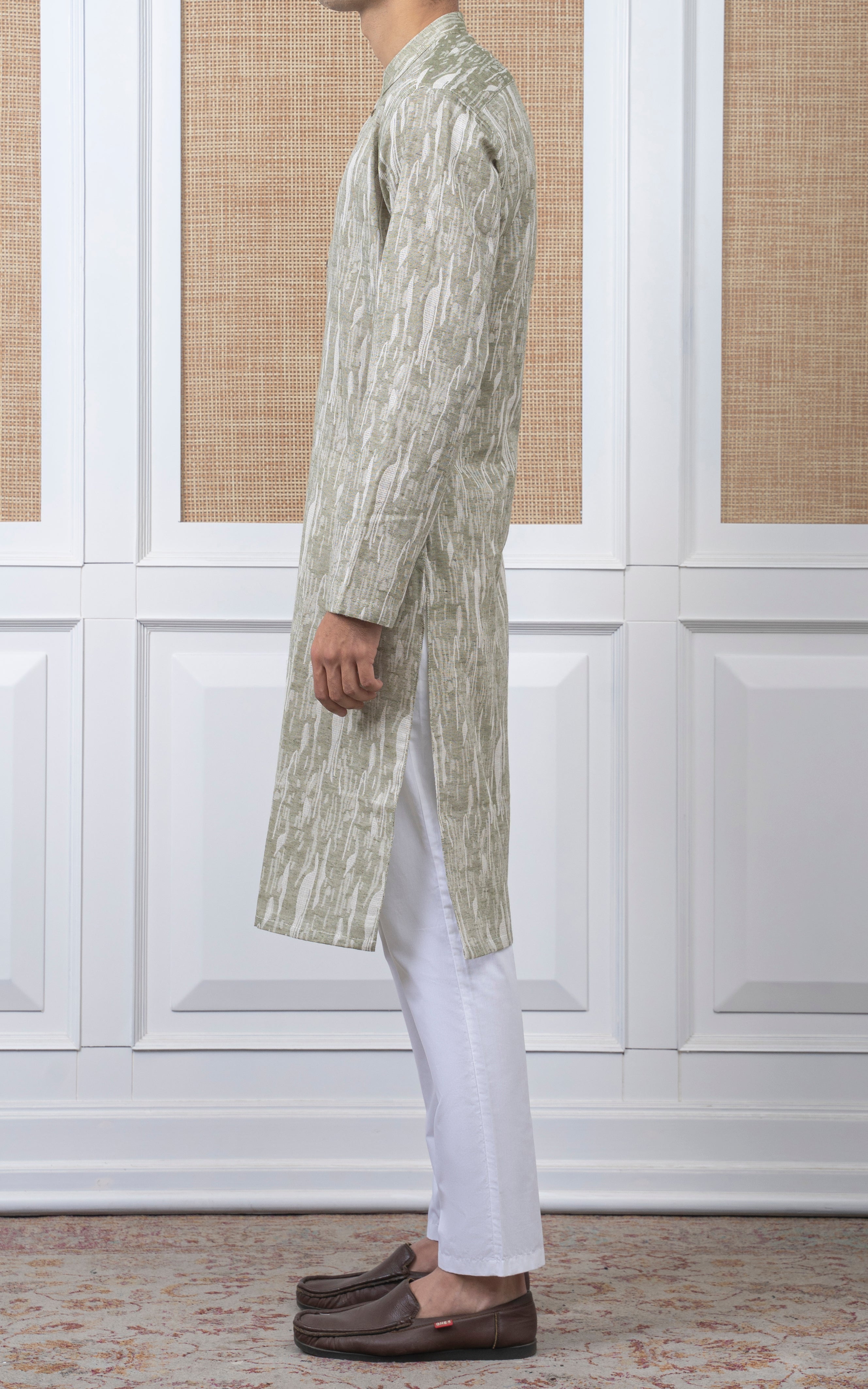 JACQUARD COTTON KURTA - SIGNATURE COLLECTION GREEN WHITE