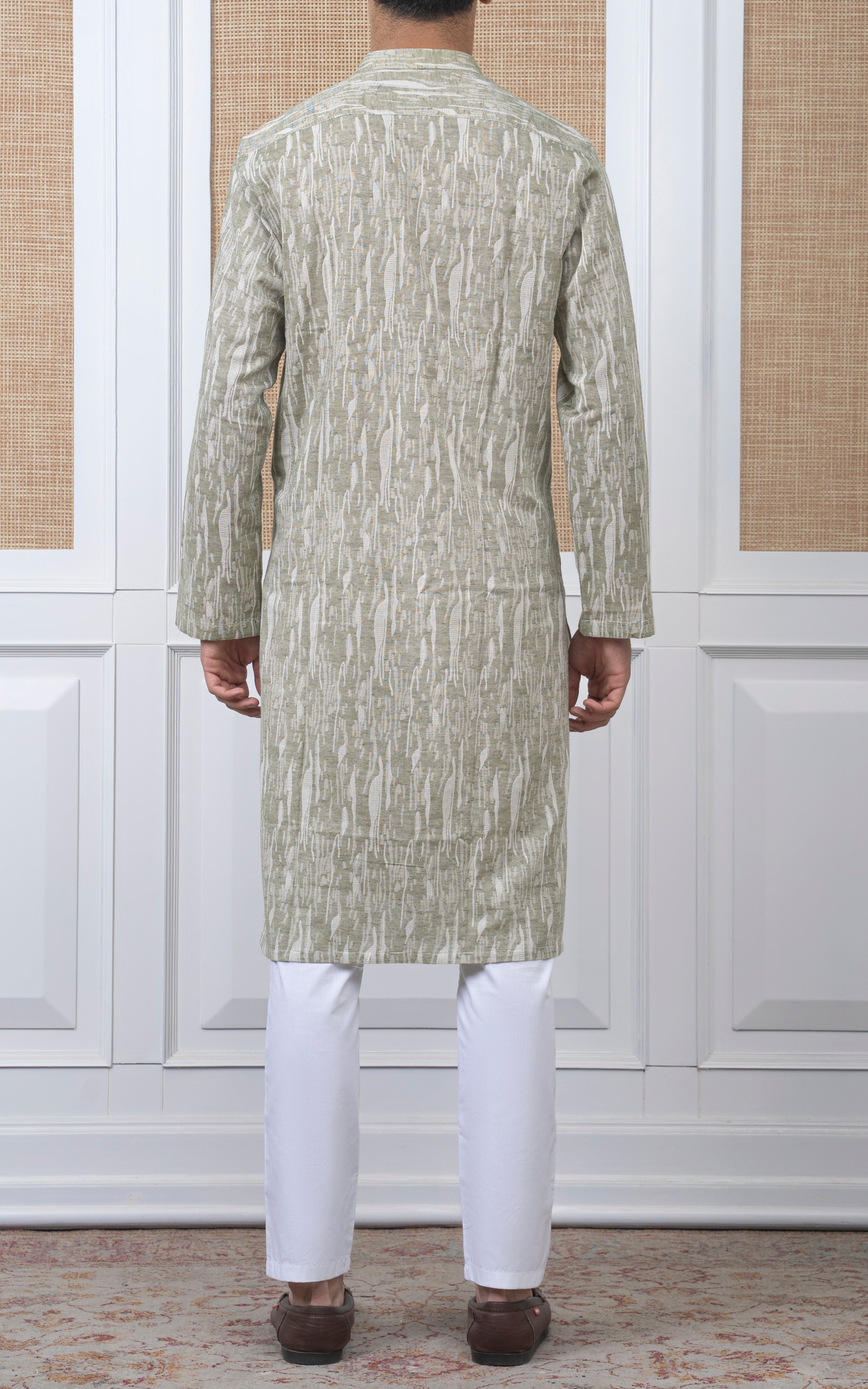 JACQUARD COTTON KURTA - SIGNATURE COLLECTION GREEN WHITE