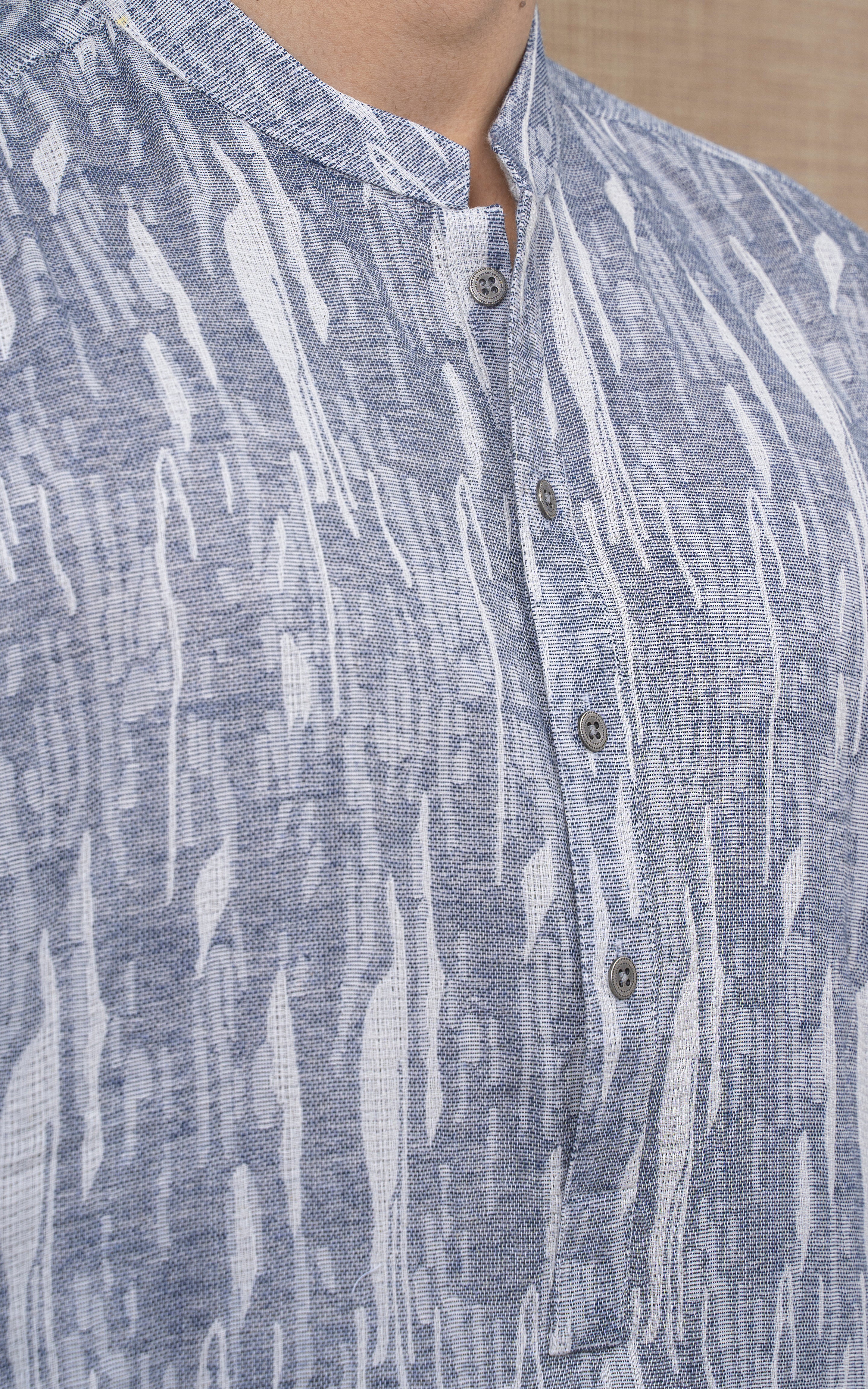 JACQUARD COTTON KURTA - SIGNATURE COLLECTION BLUE WHITE