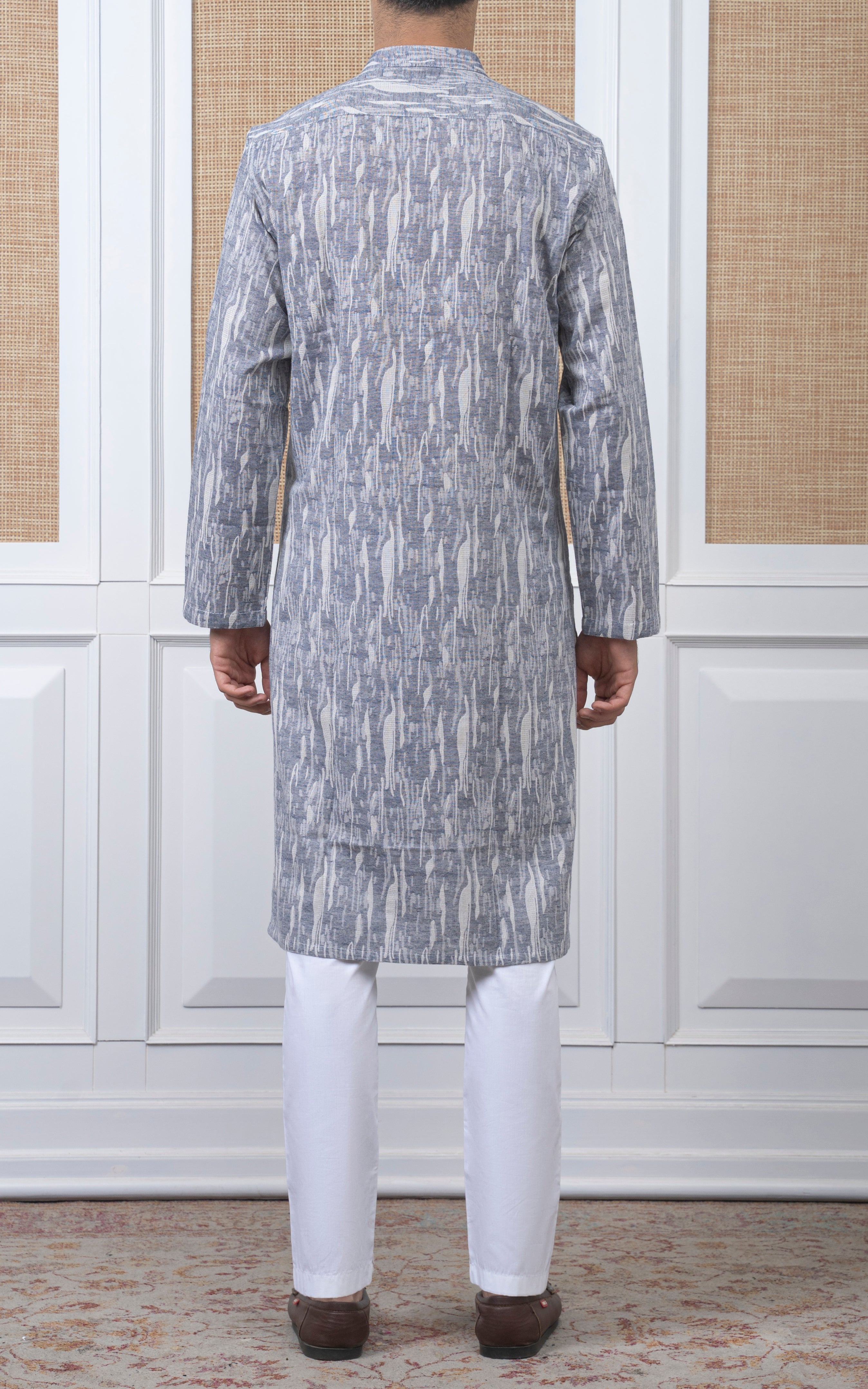 JACQUARD COTTON KURTA - SIGNATURE COLLECTION BLUE WHITE