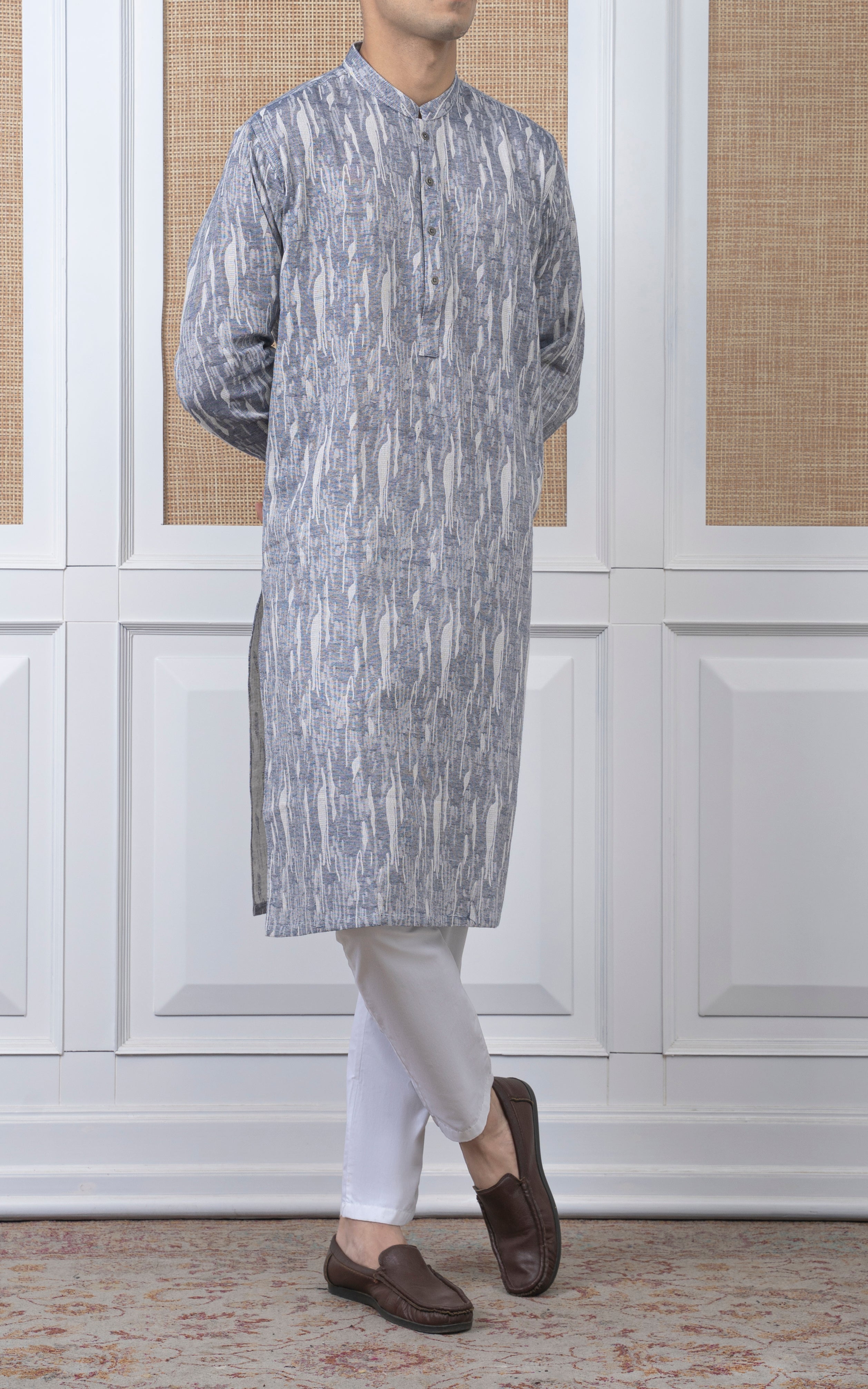 JACQUARD COTTON KURTA - SIGNATURE COLLECTION BLUE WHITE
