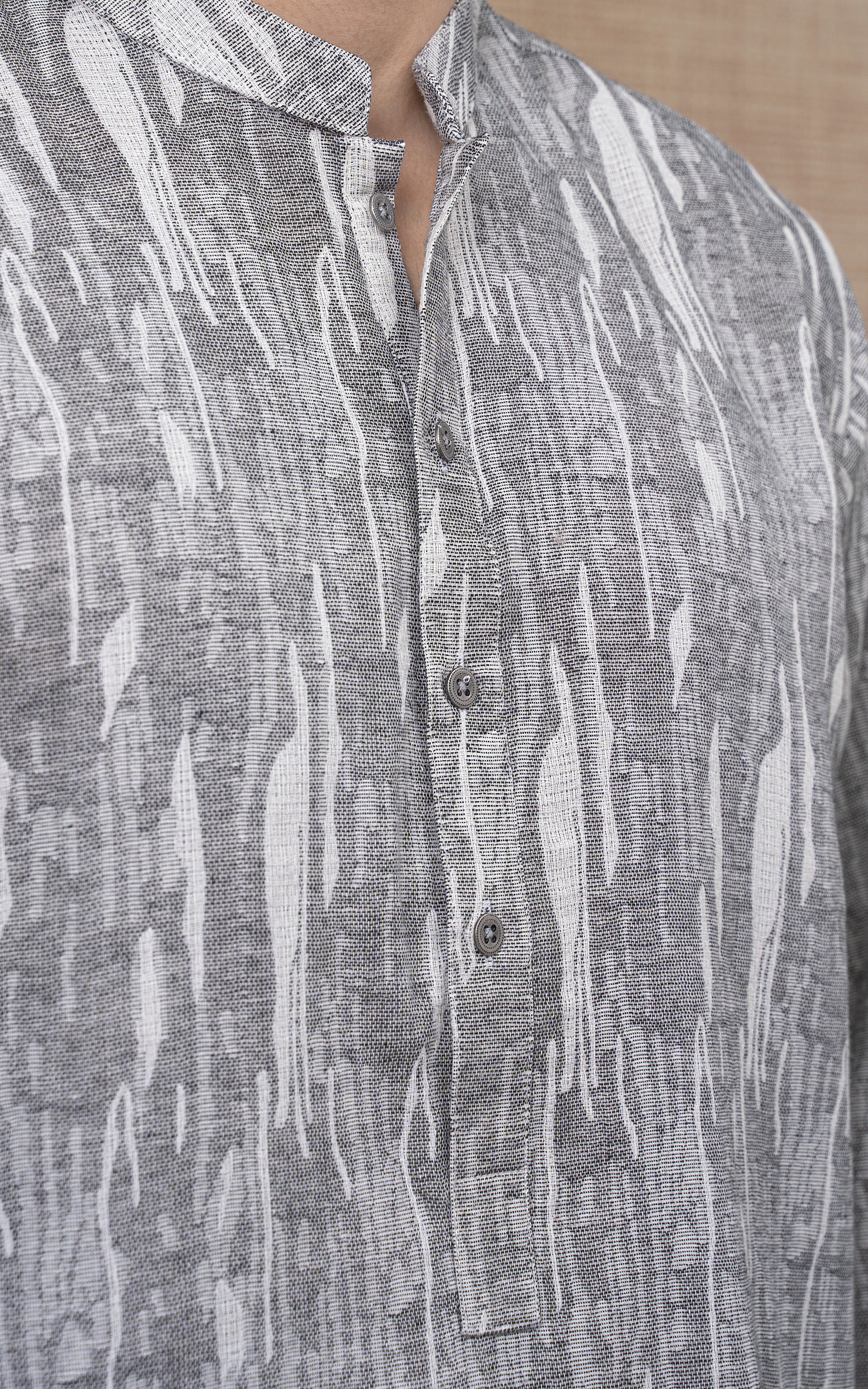 JACQUARD COTTON KURTA - SIGNATURE COLLECTION BLACK WHITE