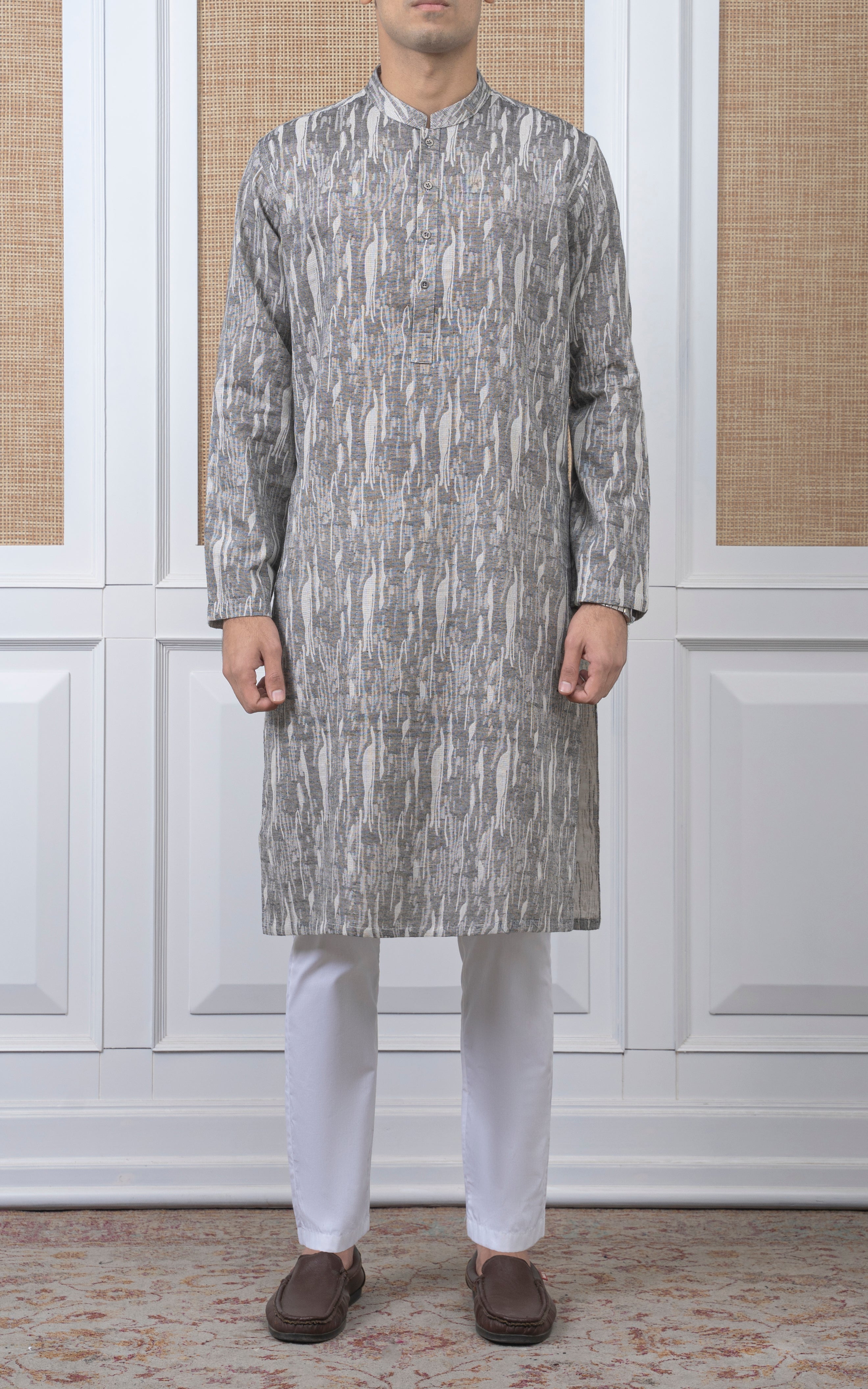 JACQUARD COTTON KURTA - SIGNATURE COLLECTION BLACK WHITE