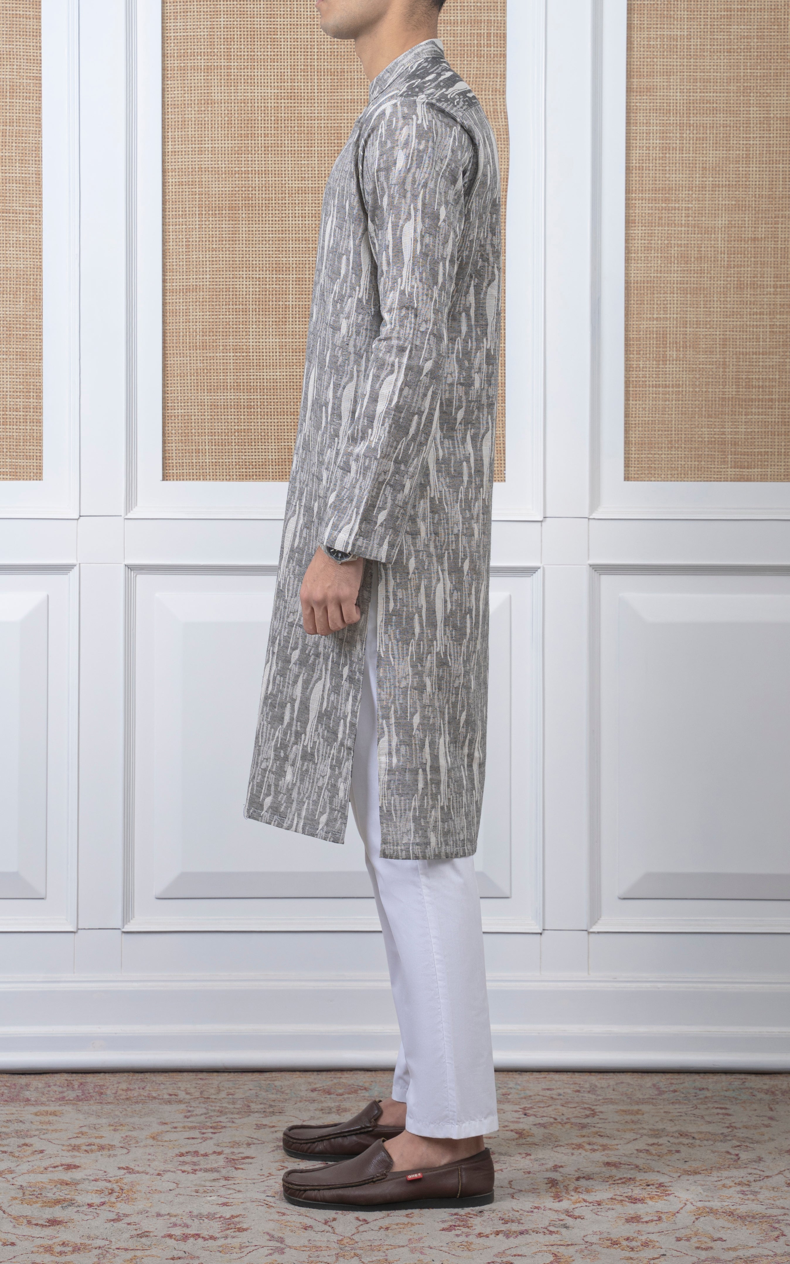 JACQUARD COTTON KURTA - SIGNATURE COLLECTION BLACK WHITE