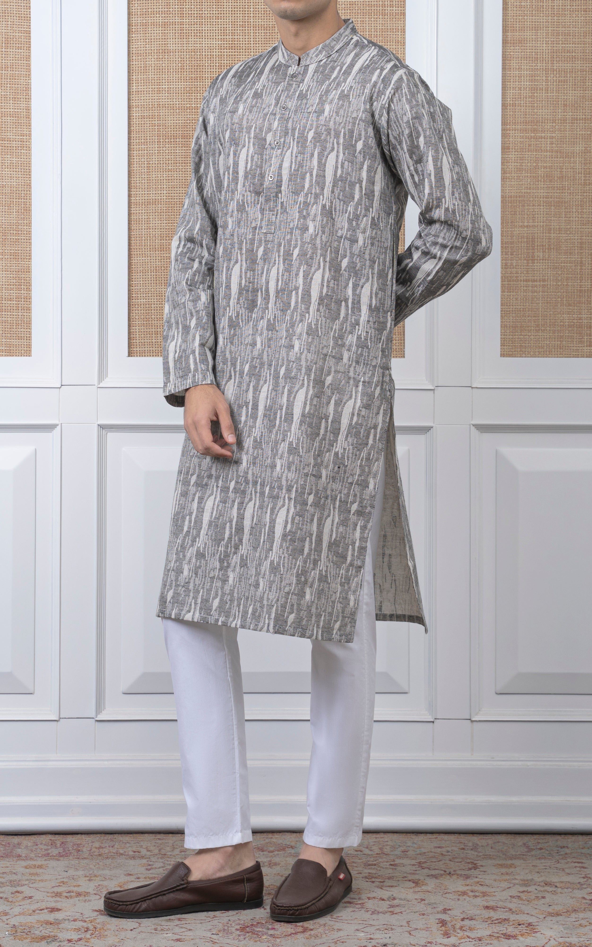 JACQUARD COTTON KURTA - SIGNATURE COLLECTION BLACK WHITE