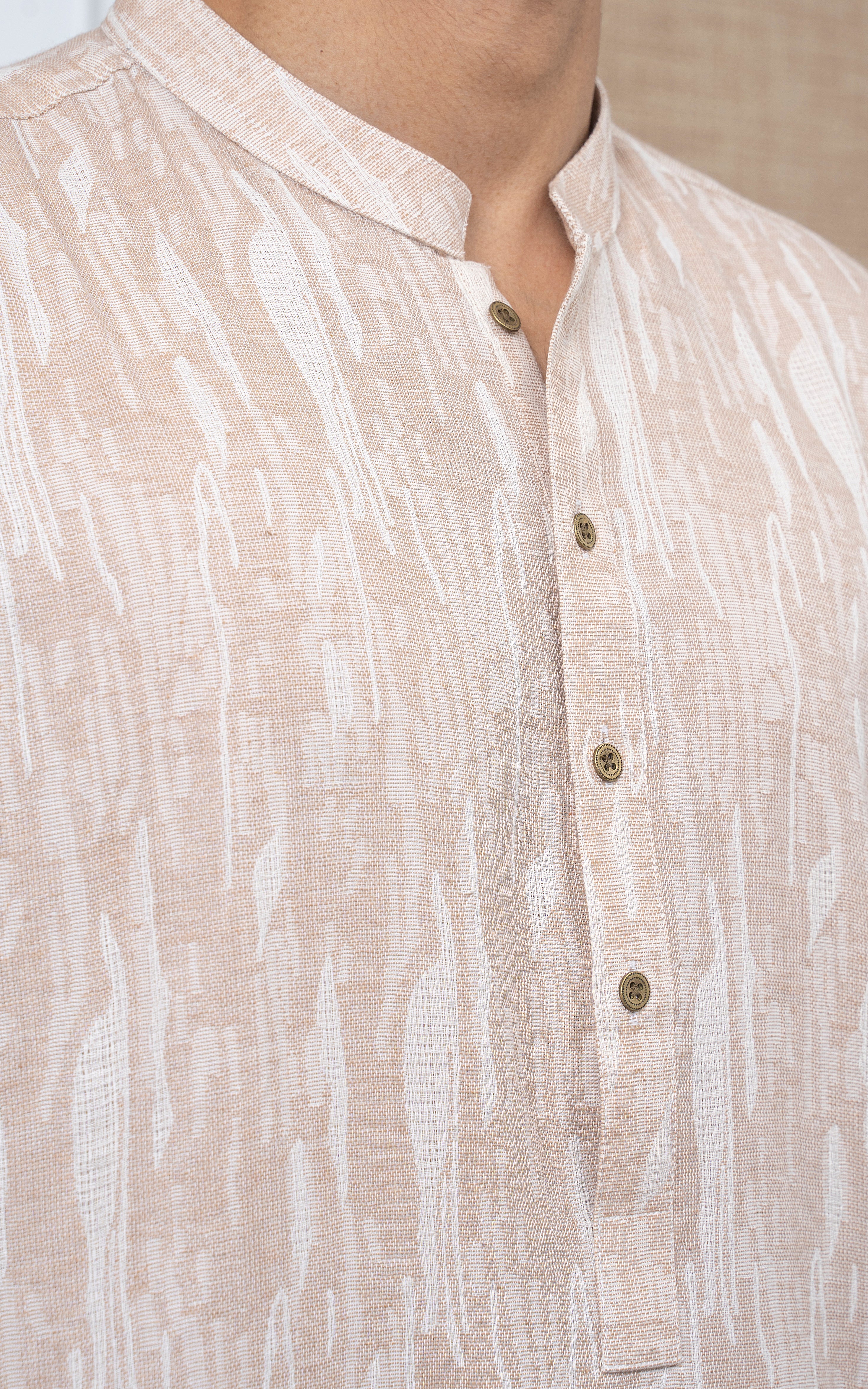 JACQUARD COTTON KURTA - SIGNATURE COLLECTION BEIGE WHITE