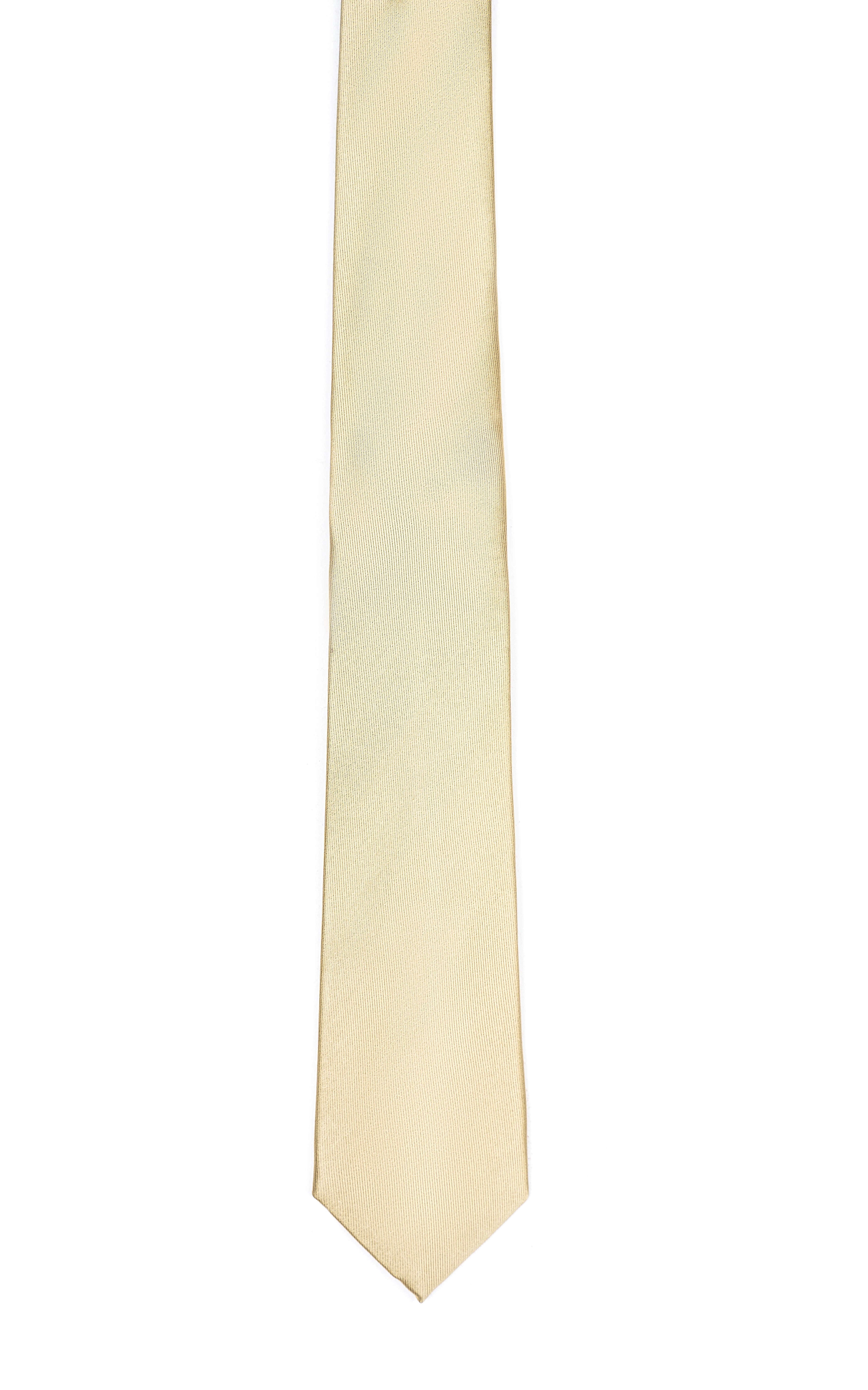 Poly silk tie, light cream solid necktie with pointed end.