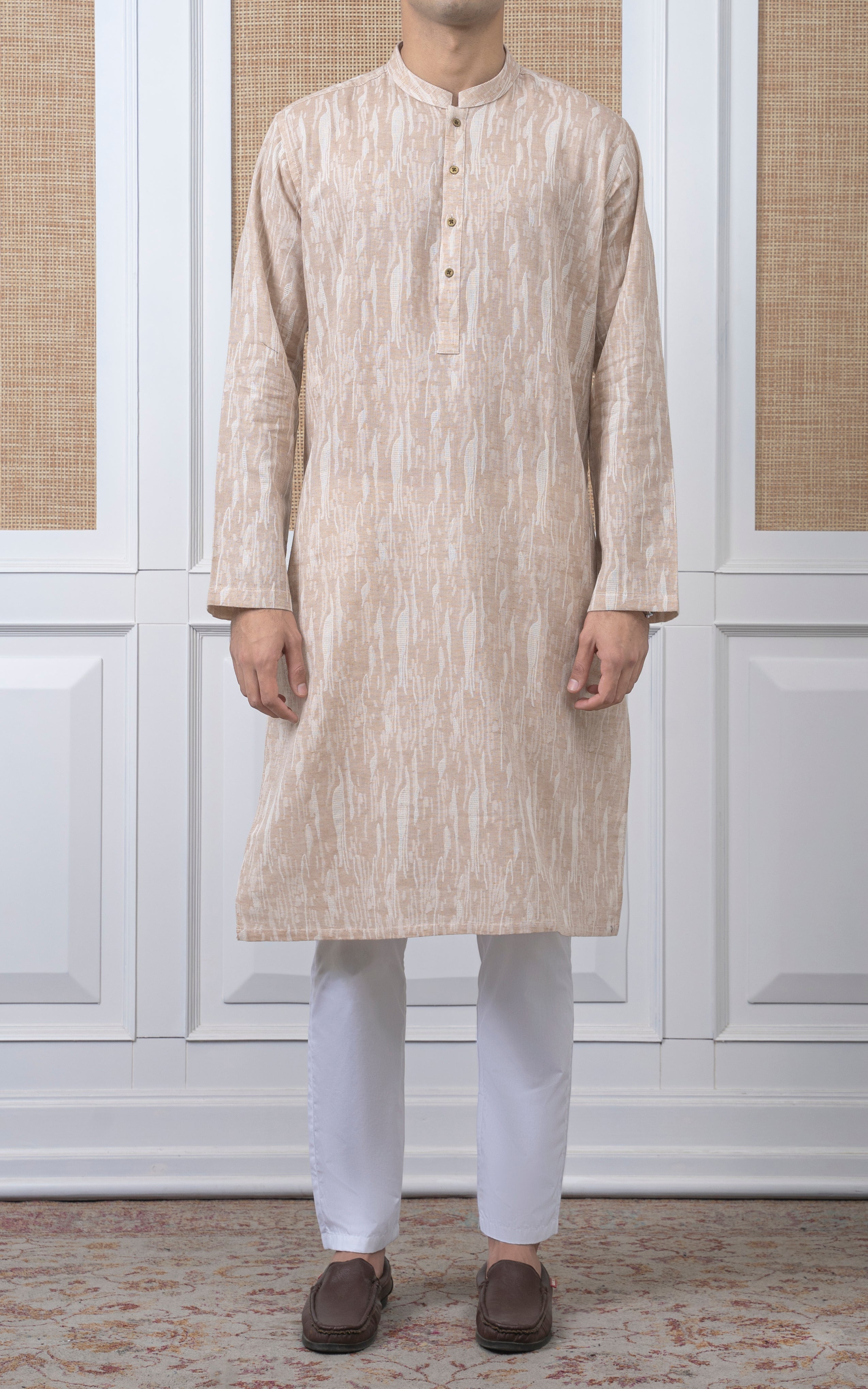 JACQUARD COTTON KURTA - SIGNATURE COLLECTION BEIGE WHITE