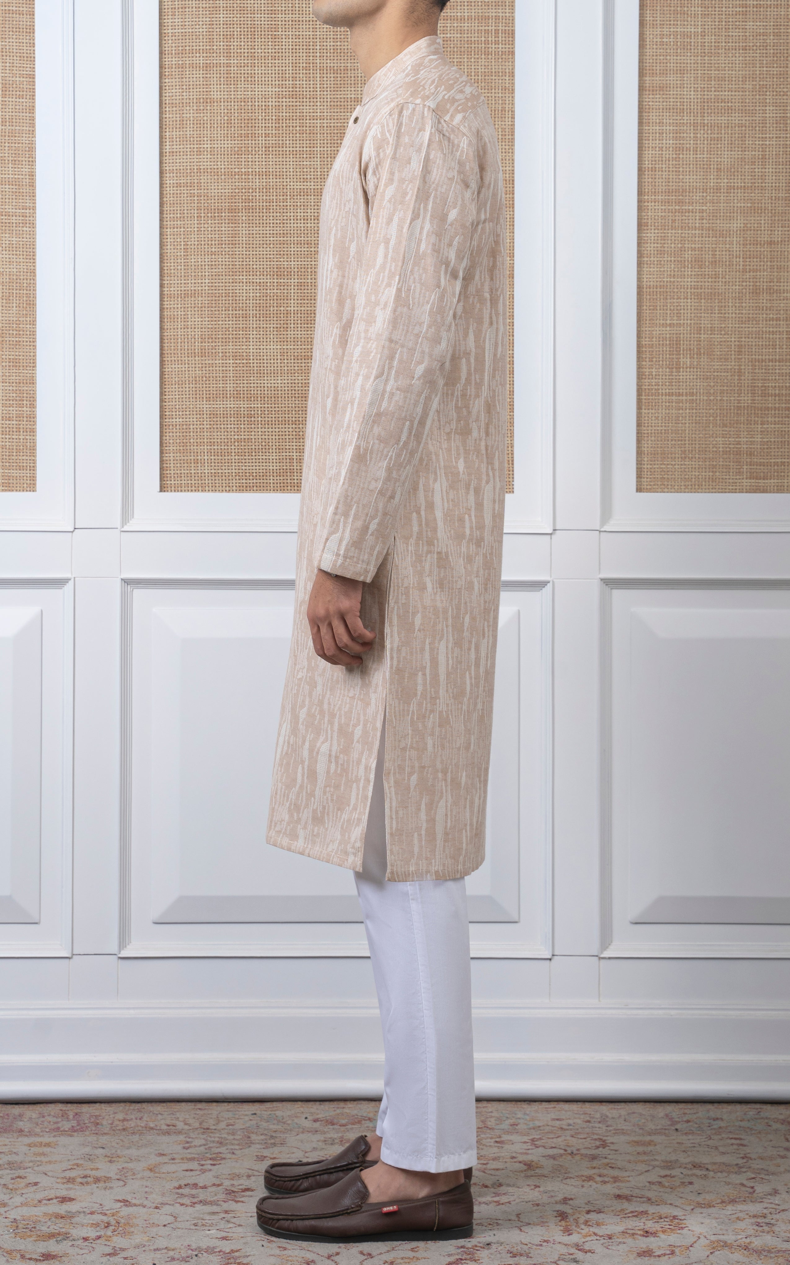 JACQUARD COTTON KURTA - SIGNATURE COLLECTION BEIGE WHITE
