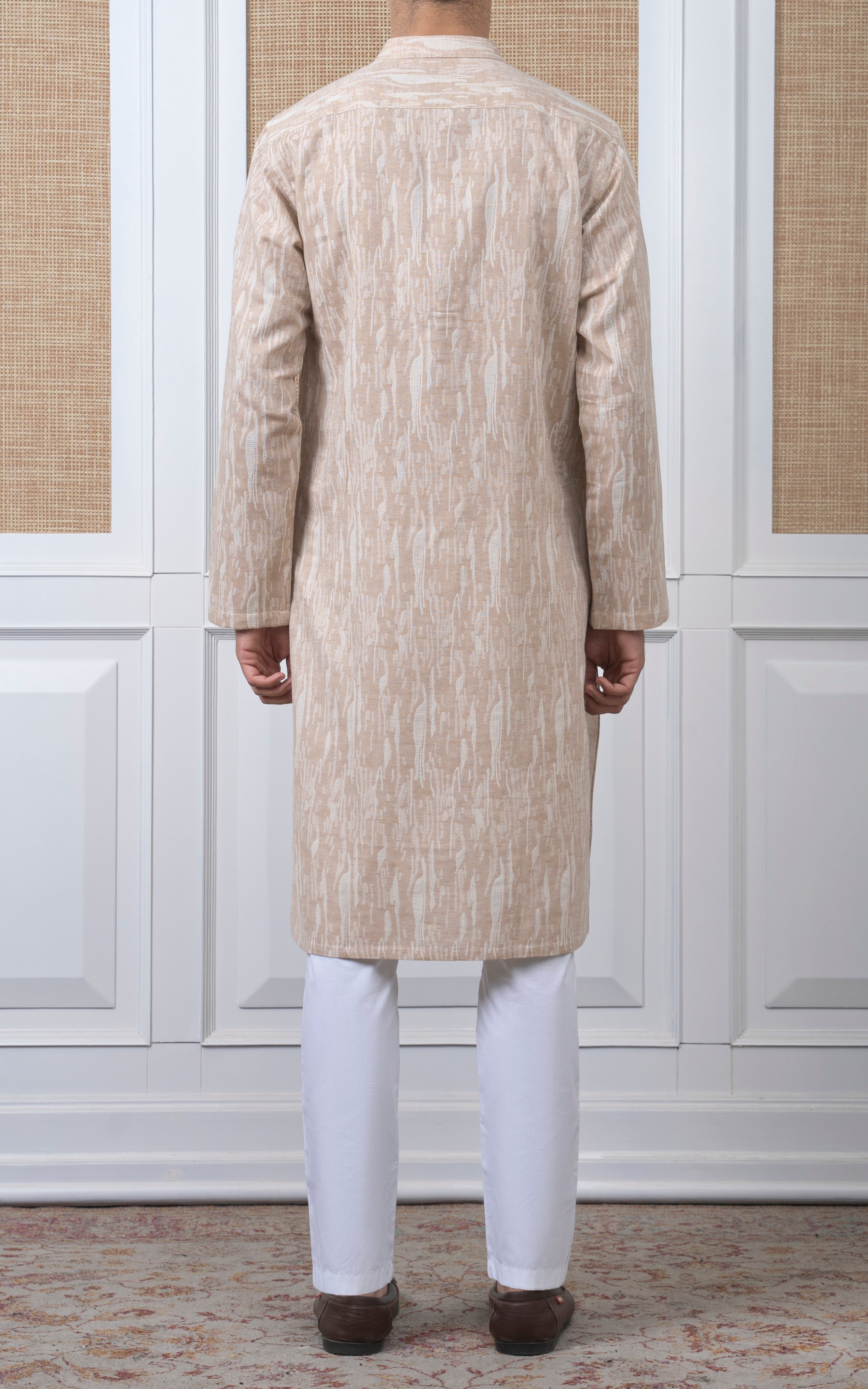 JACQUARD COTTON KURTA - SIGNATURE COLLECTION BEIGE WHITE