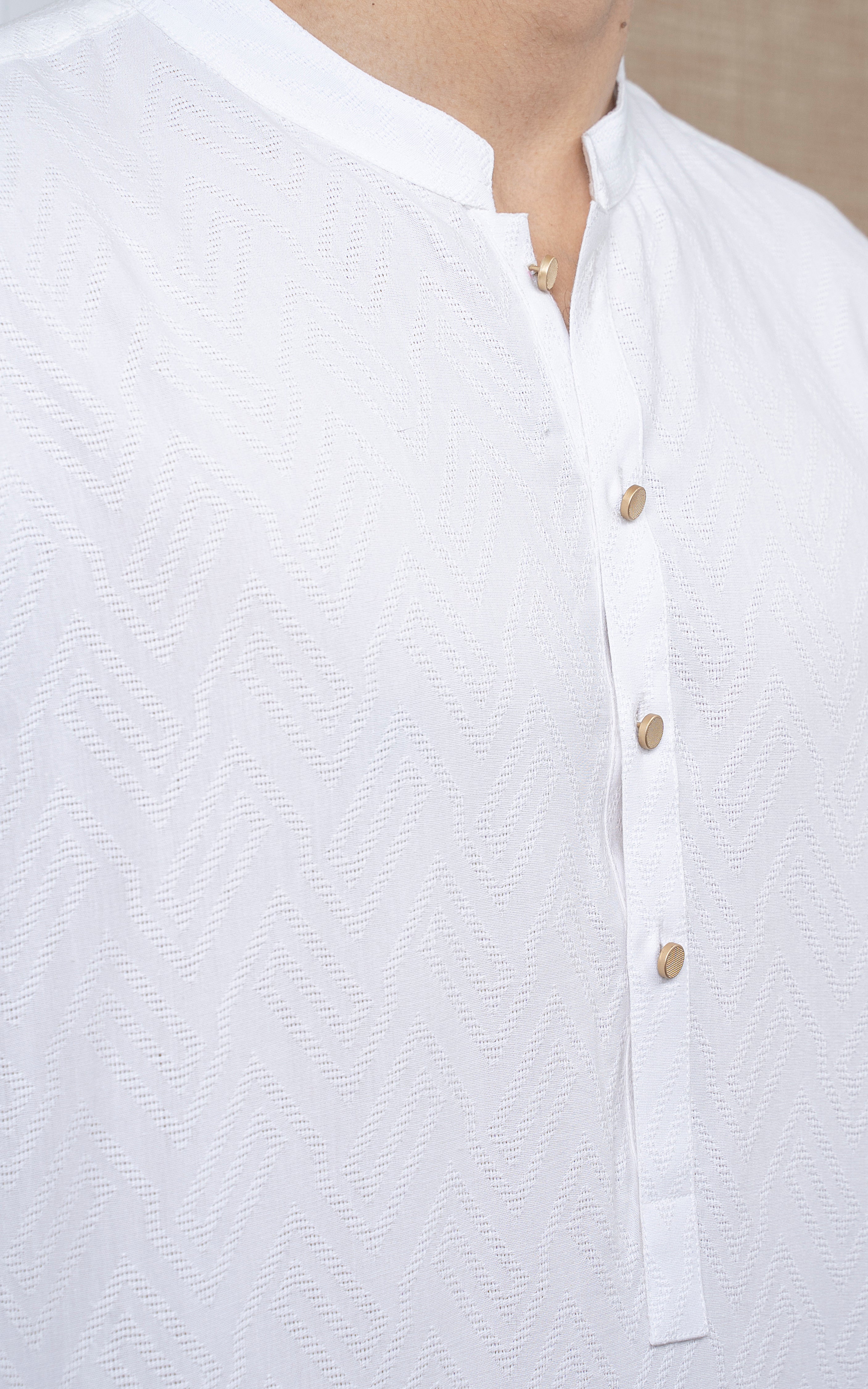 JACQUARD COTTON KURTA - SIGNATURE COLLECTION WHITE