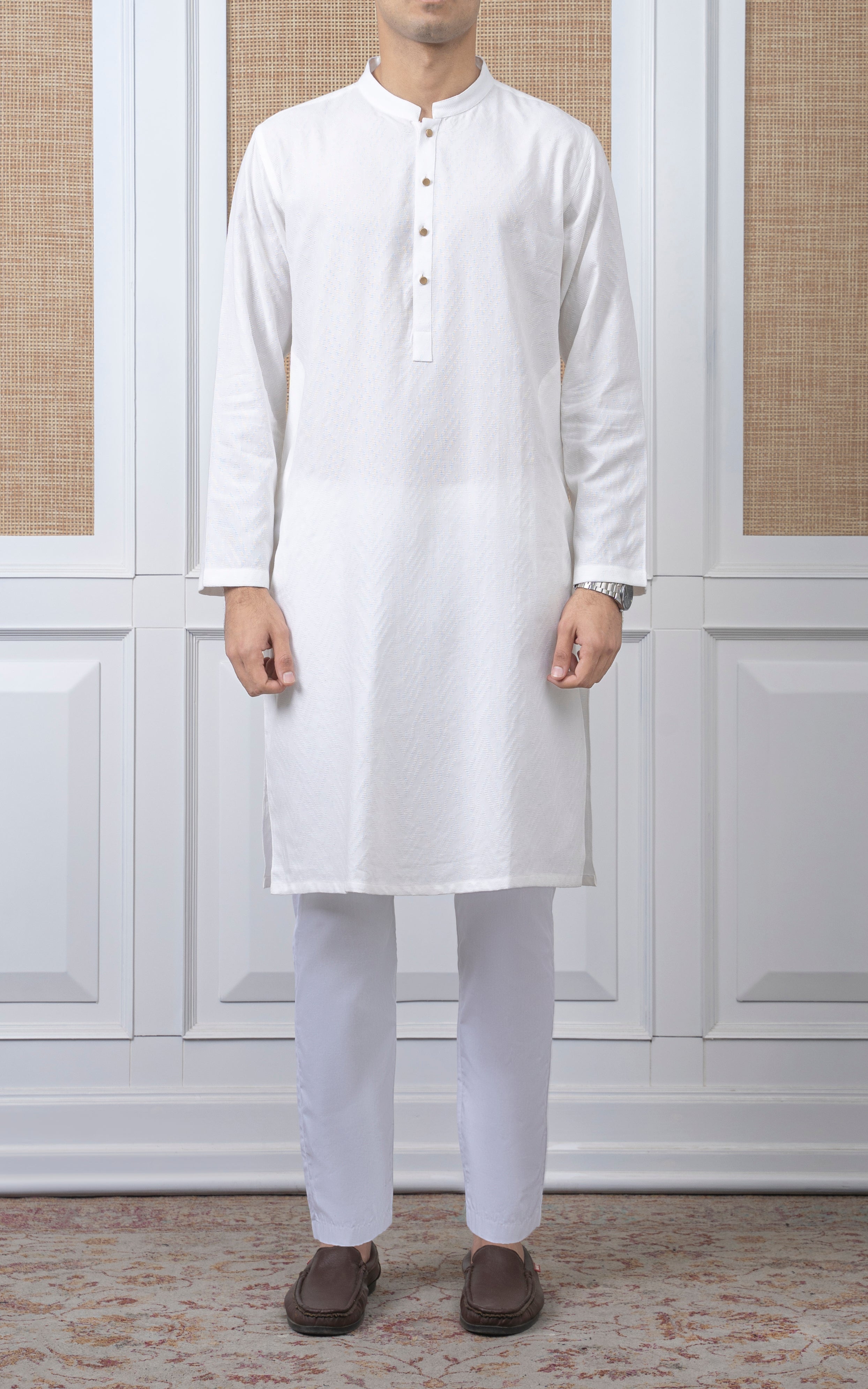 JACQUARD COTTON KURTA - SIGNATURE COLLECTION WHITE