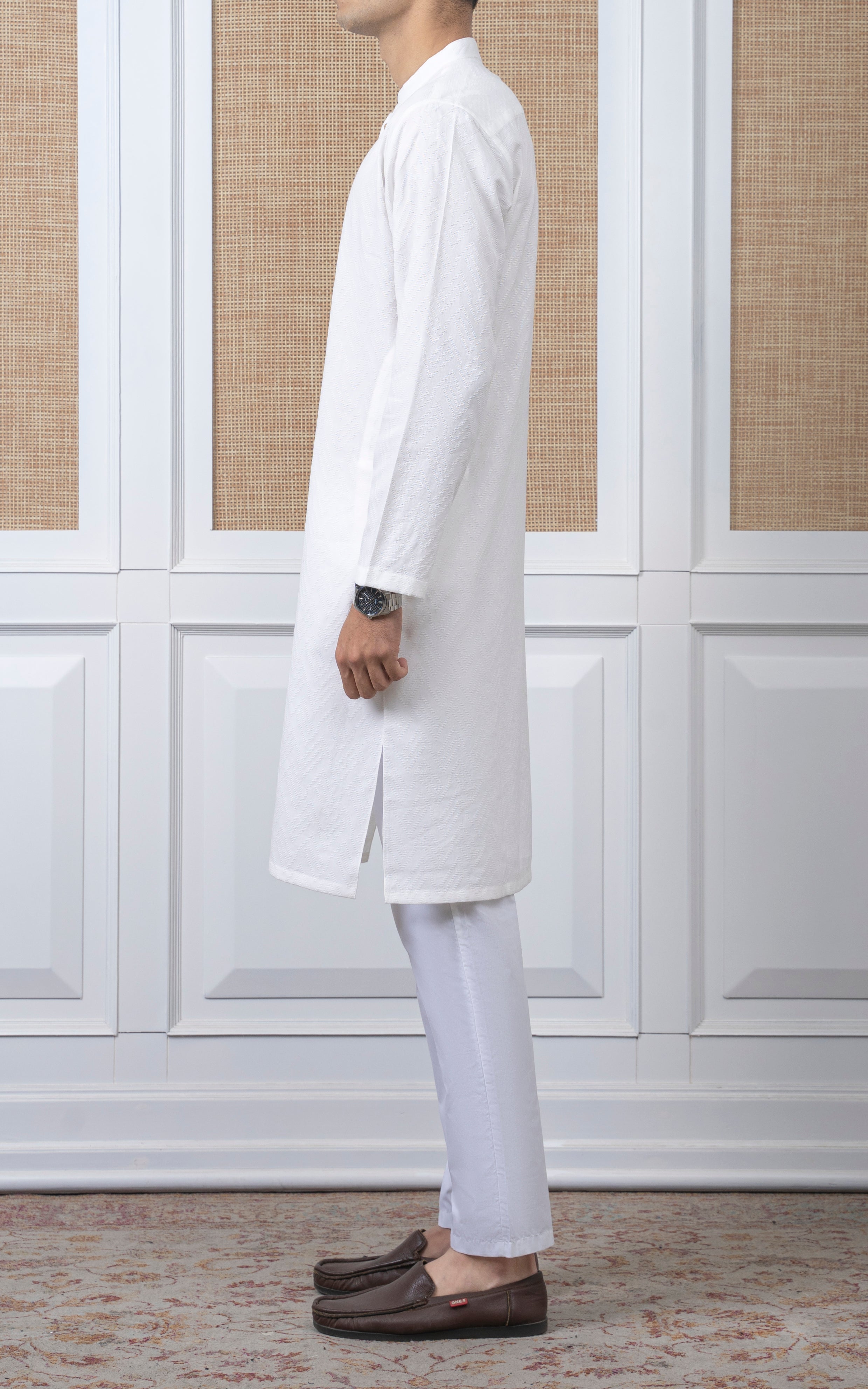 JACQUARD COTTON KURTA - SIGNATURE COLLECTION WHITE