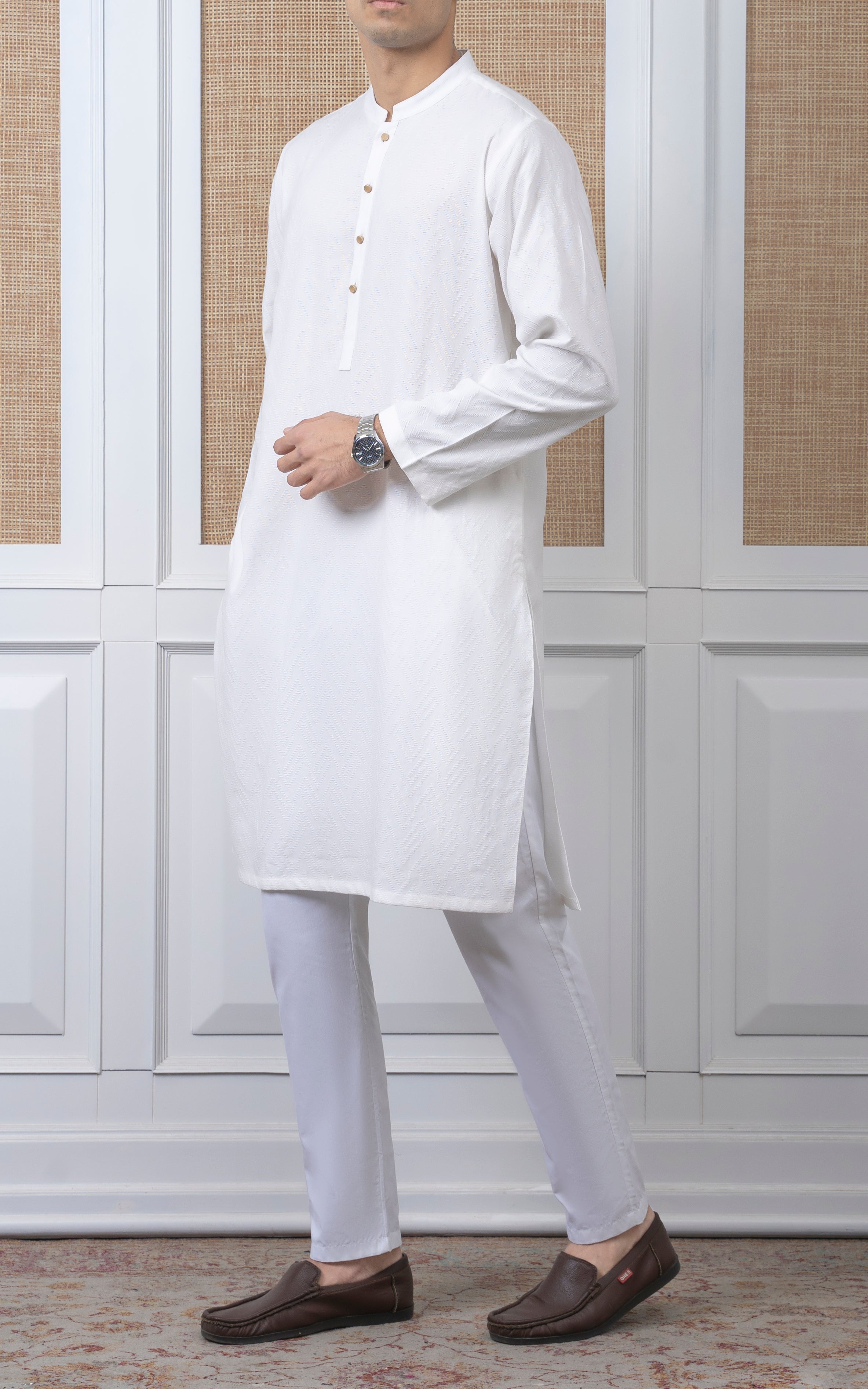 JACQUARD COTTON KURTA - SIGNATURE COLLECTION WHITE