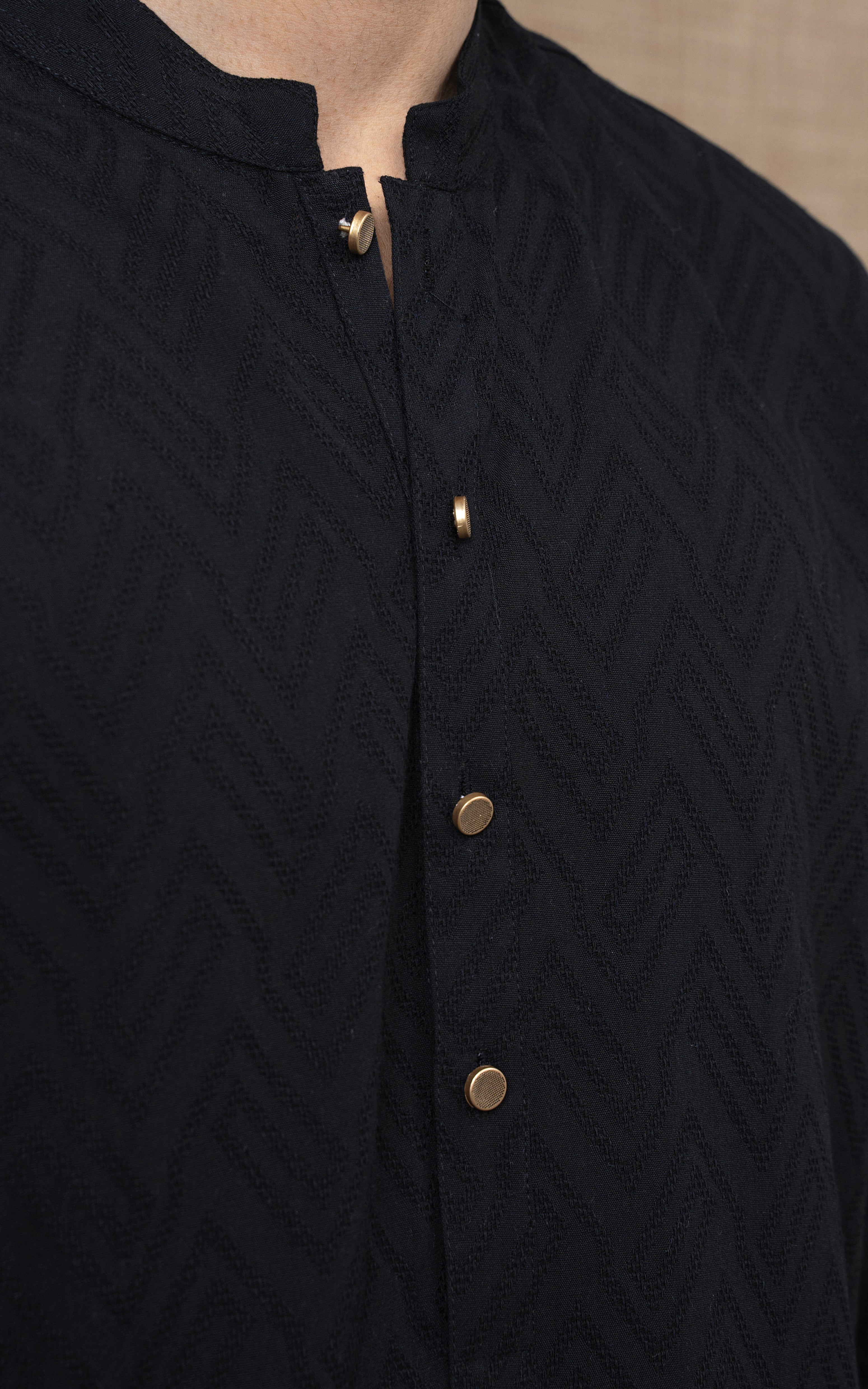JACQUARD COTTON KURTA - SIGNATURE COLLECTION BLACK