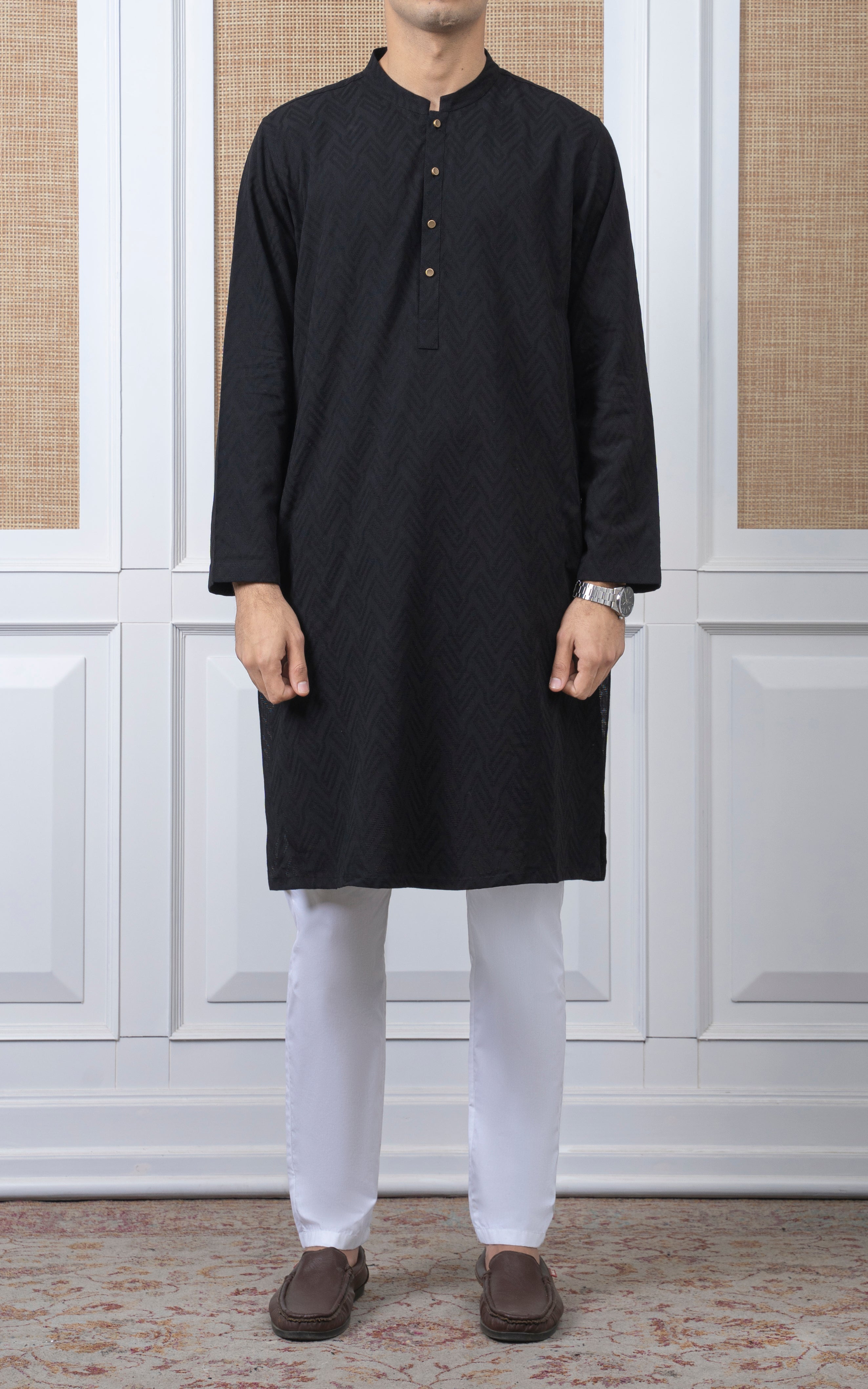 JACQUARD COTTON KURTA - SIGNATURE COLLECTION BLACK