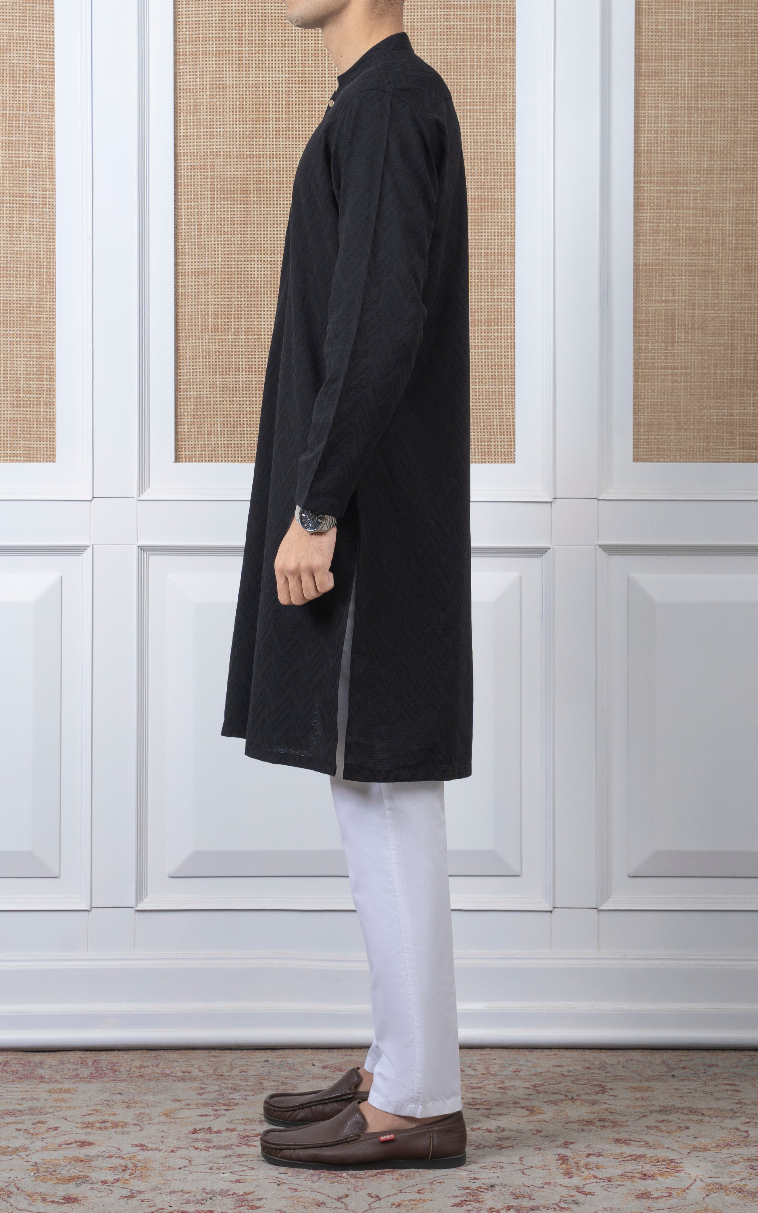 JACQUARD COTTON KURTA - SIGNATURE COLLECTION BLACK