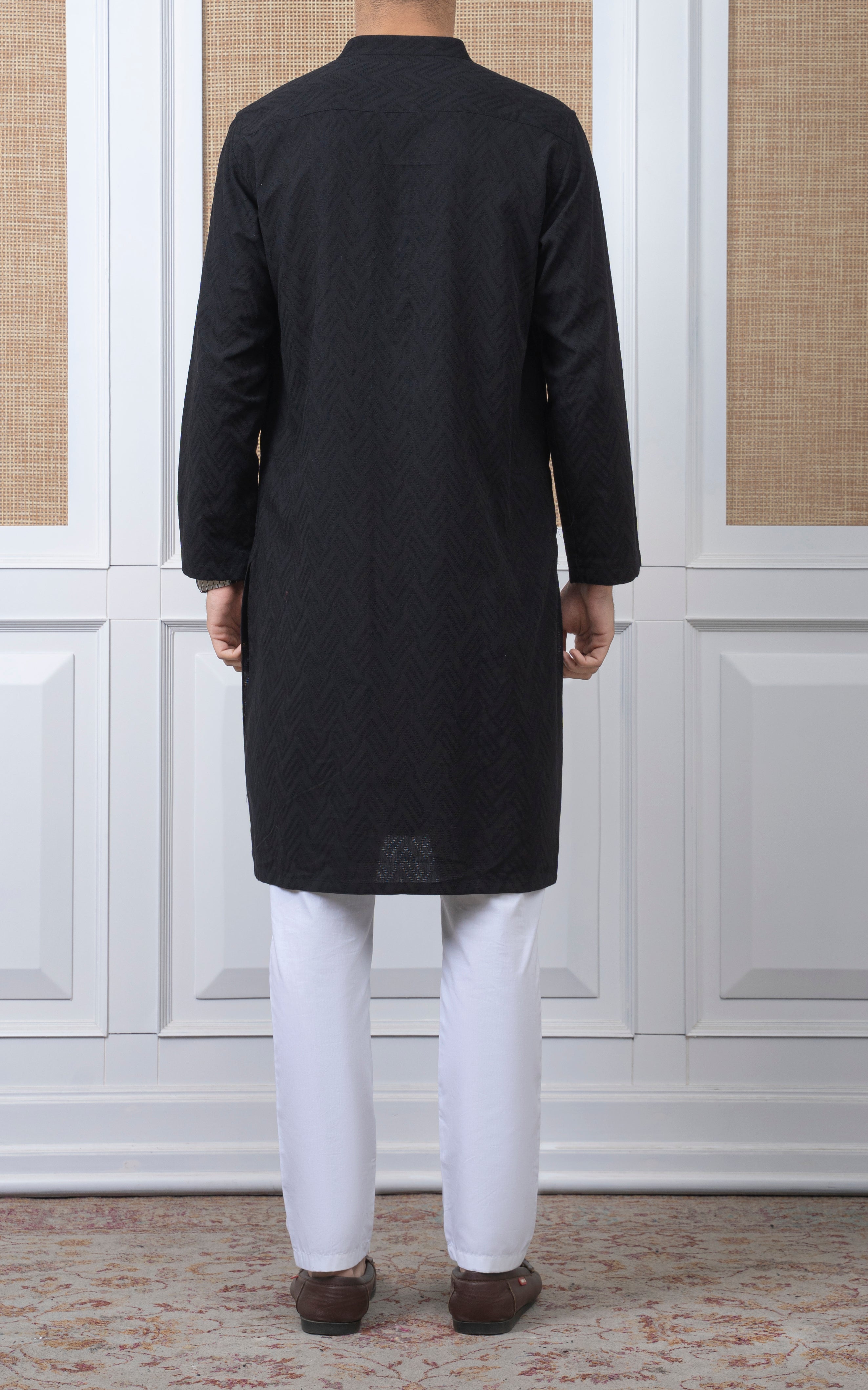 JACQUARD COTTON KURTA - SIGNATURE COLLECTION BLACK