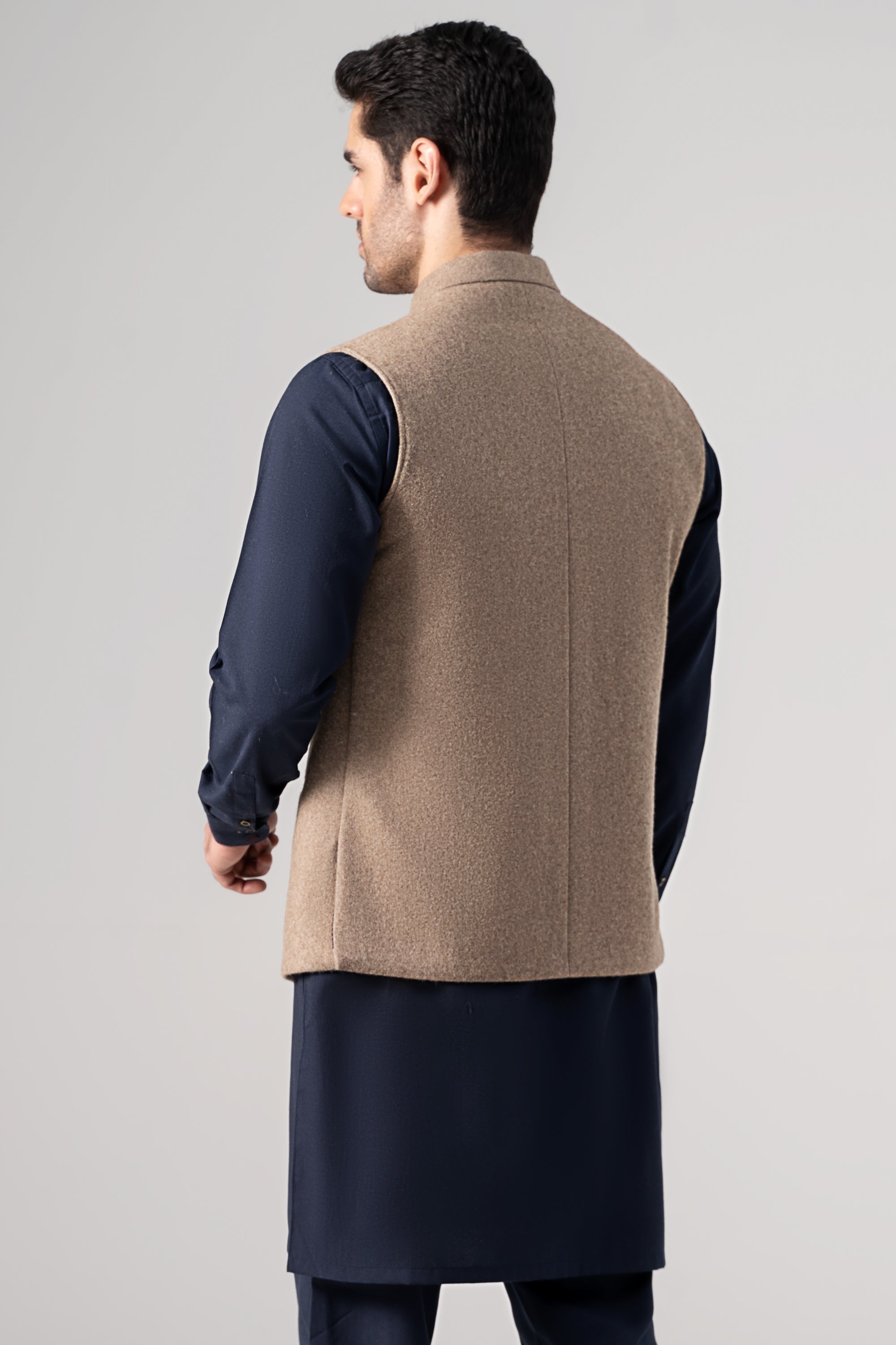 Embroidered Blended Woolen Waistcoat - SIGNATURE COLLECTION MID BROWN