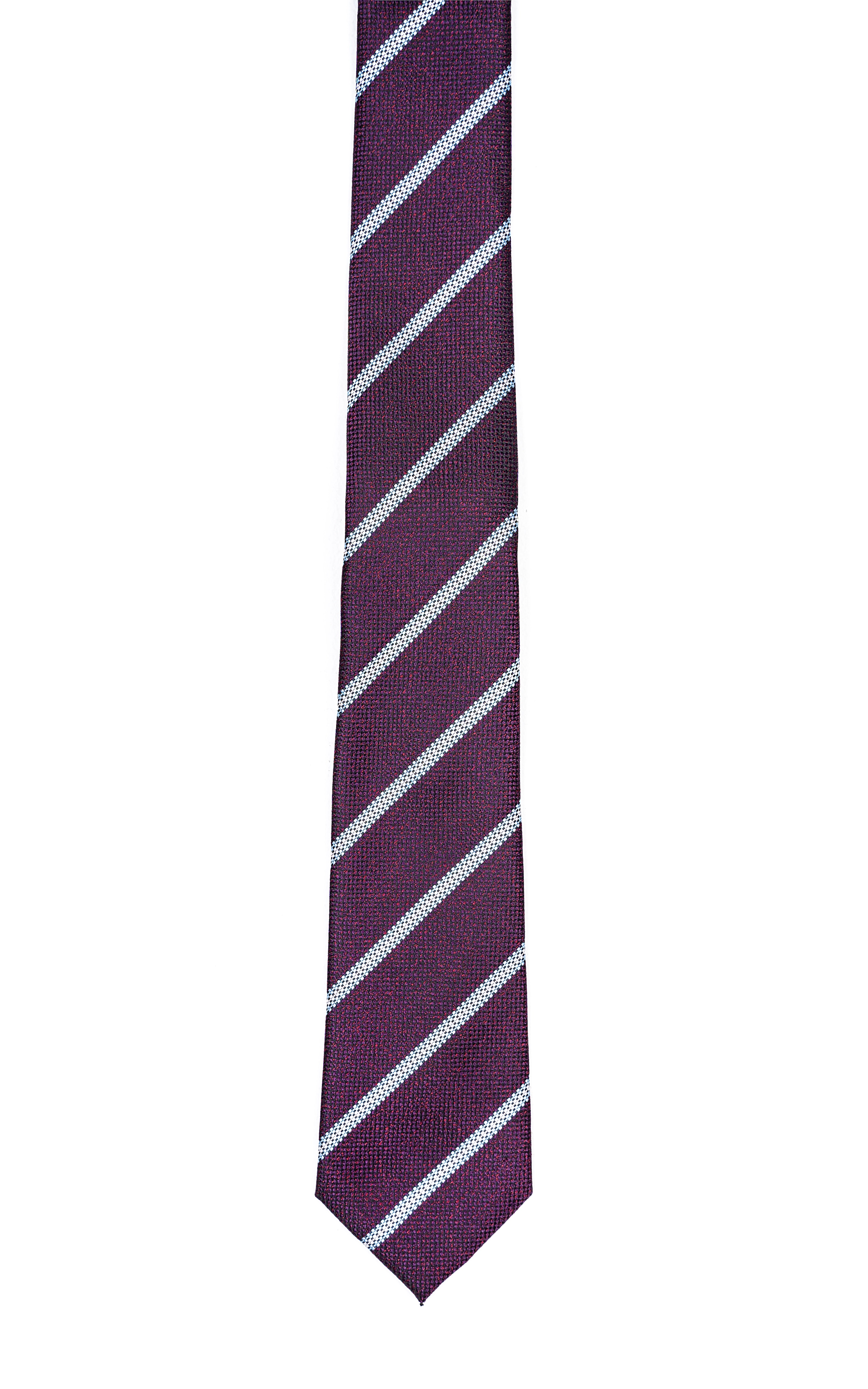 Poly silk tie in dark purple with diagonal white stripes