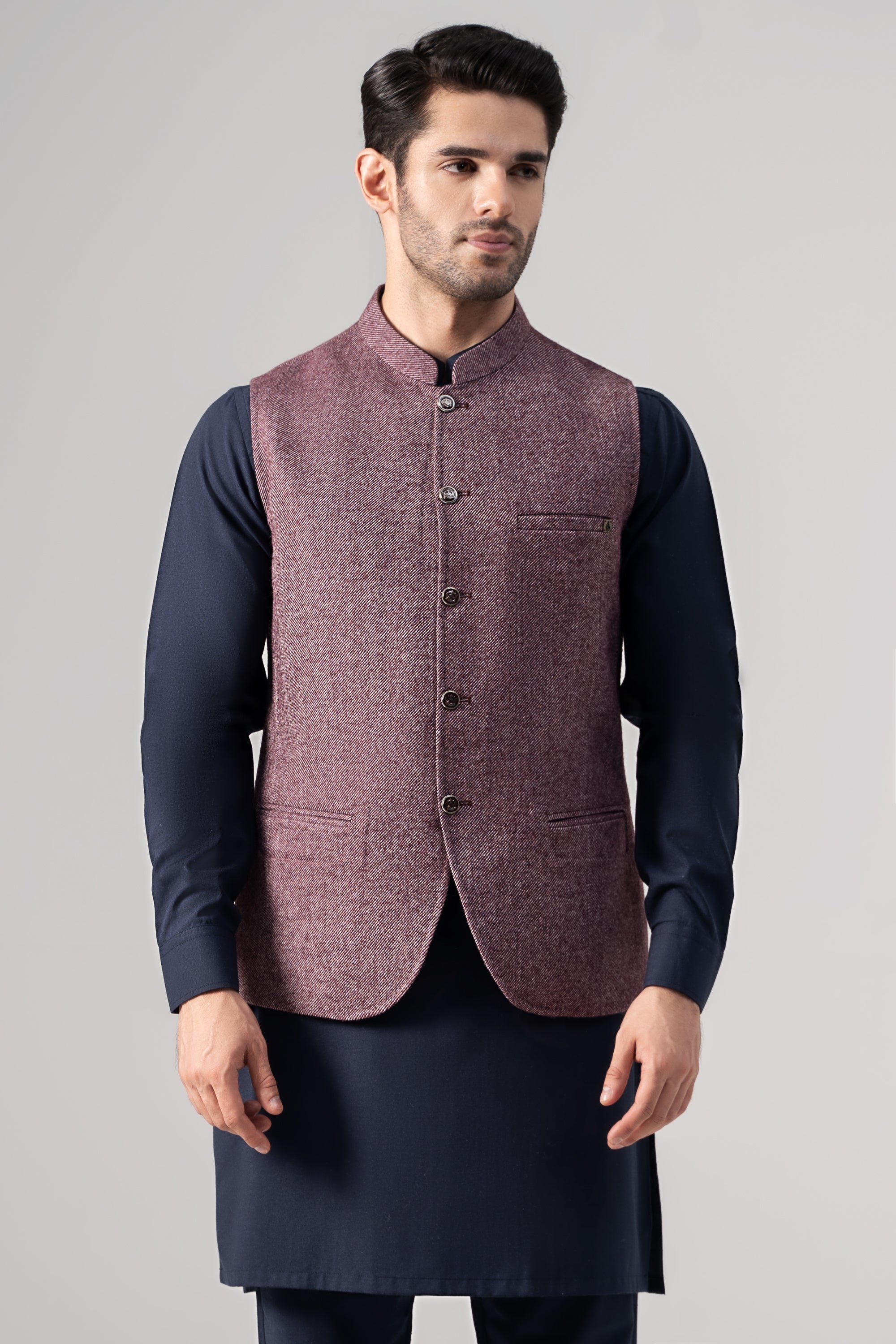 Textured Woolen Waistcoat - SIGNATURE COLLECTION MAROON