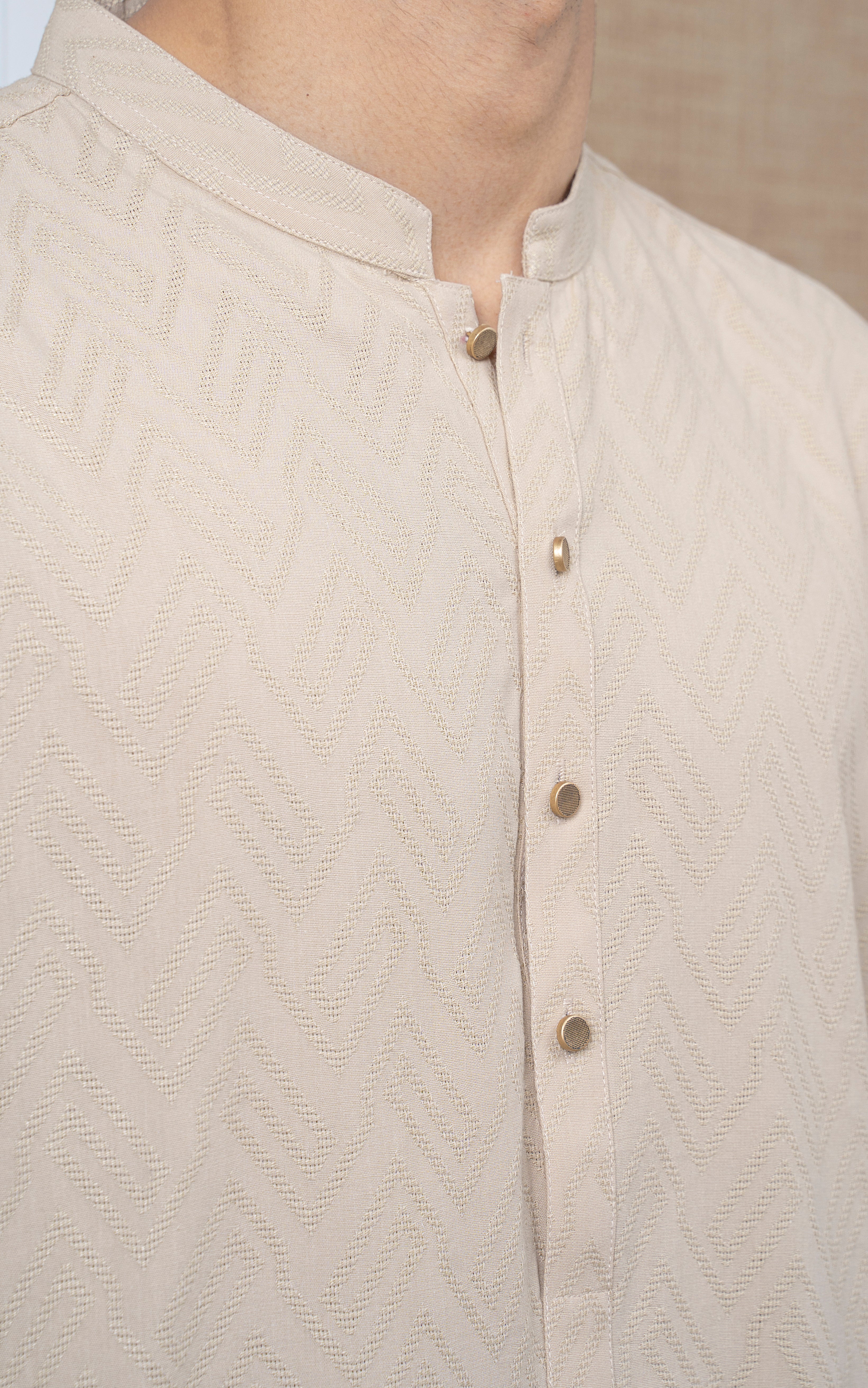 JACQUARD COTTON KURTA - SIGNATURE COLLECTION BEIGE