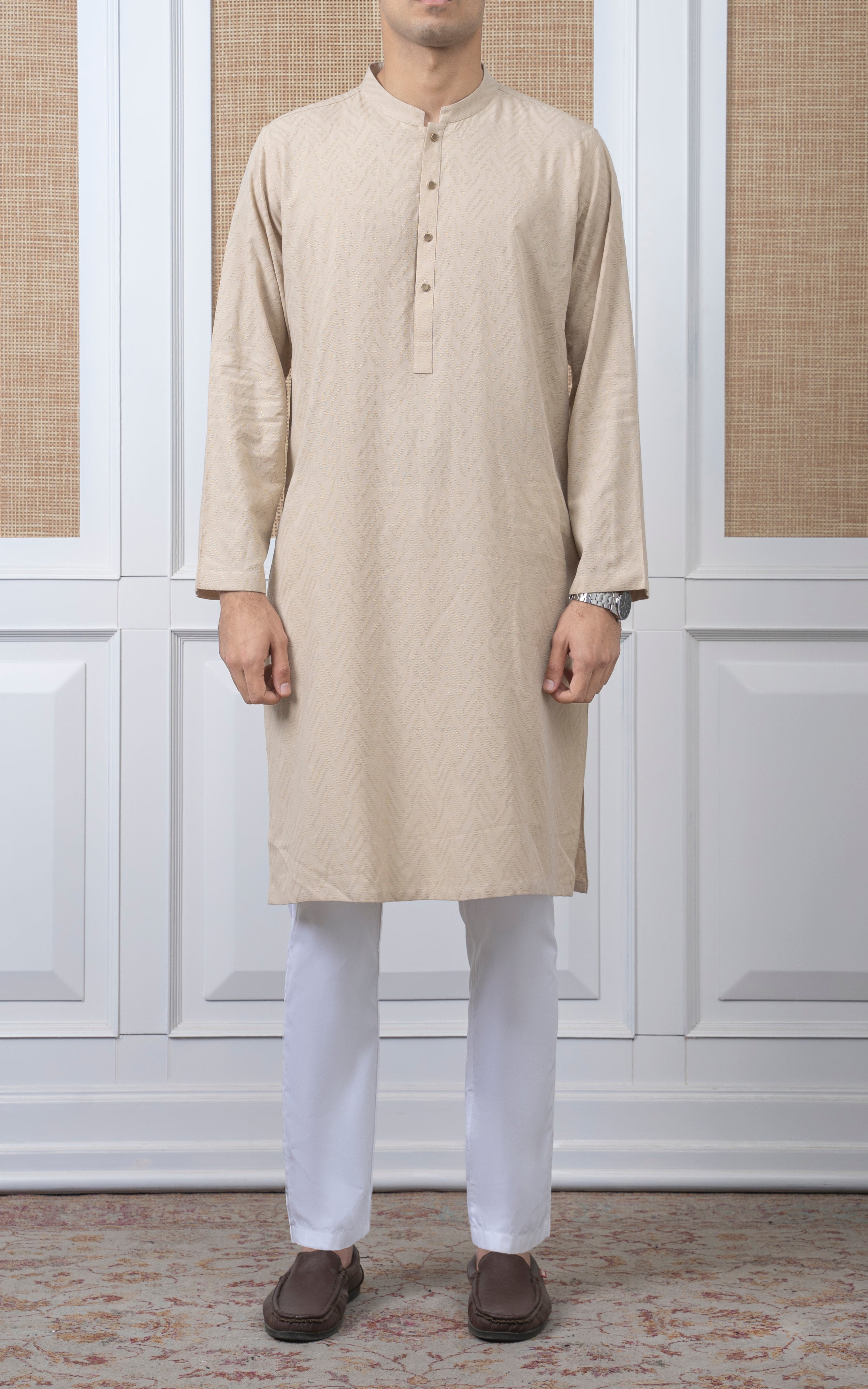 JACQUARD COTTON KURTA - SIGNATURE COLLECTION BEIGE