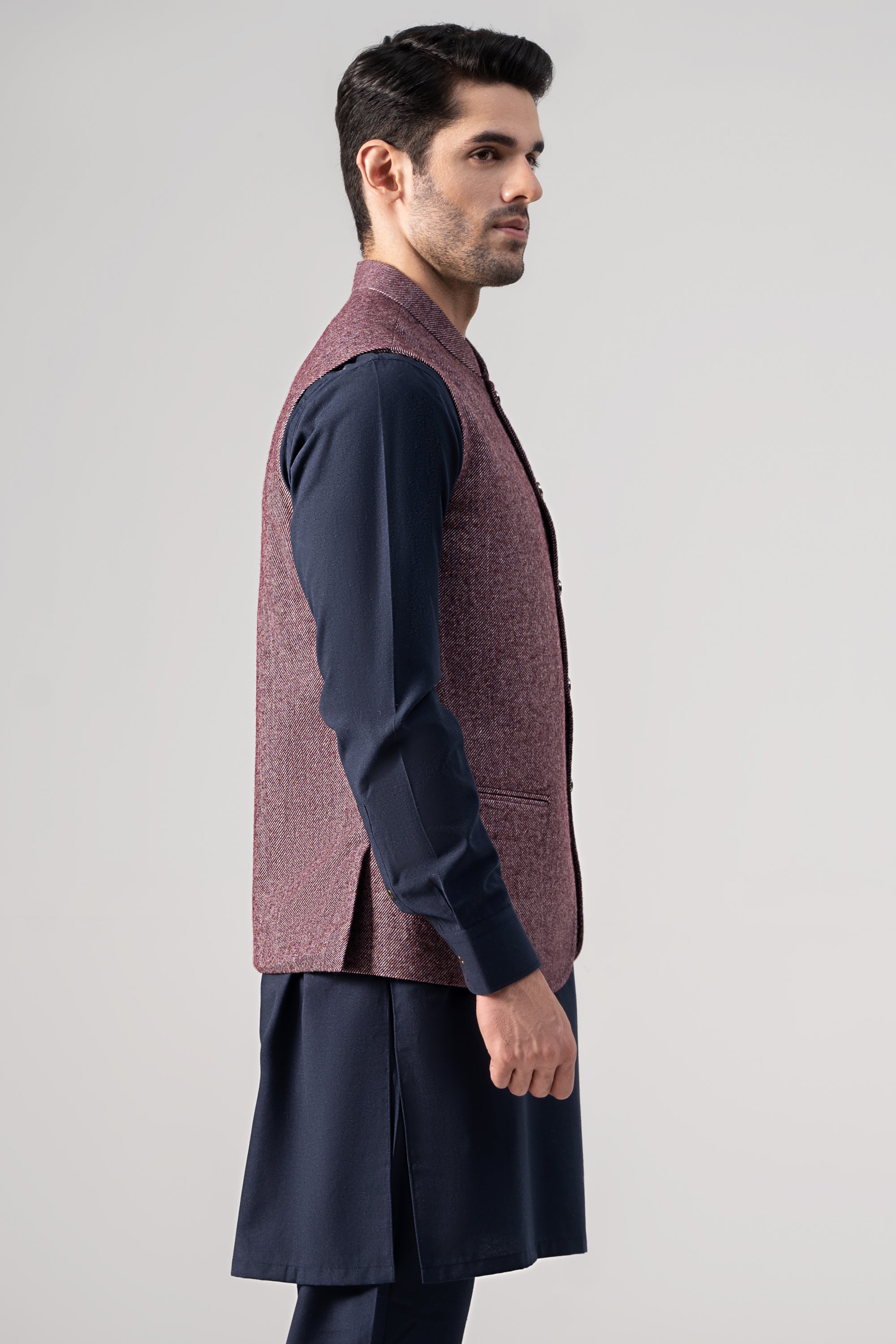 Textured Woolen Waistcoat - SIGNATURE COLLECTION MAROON