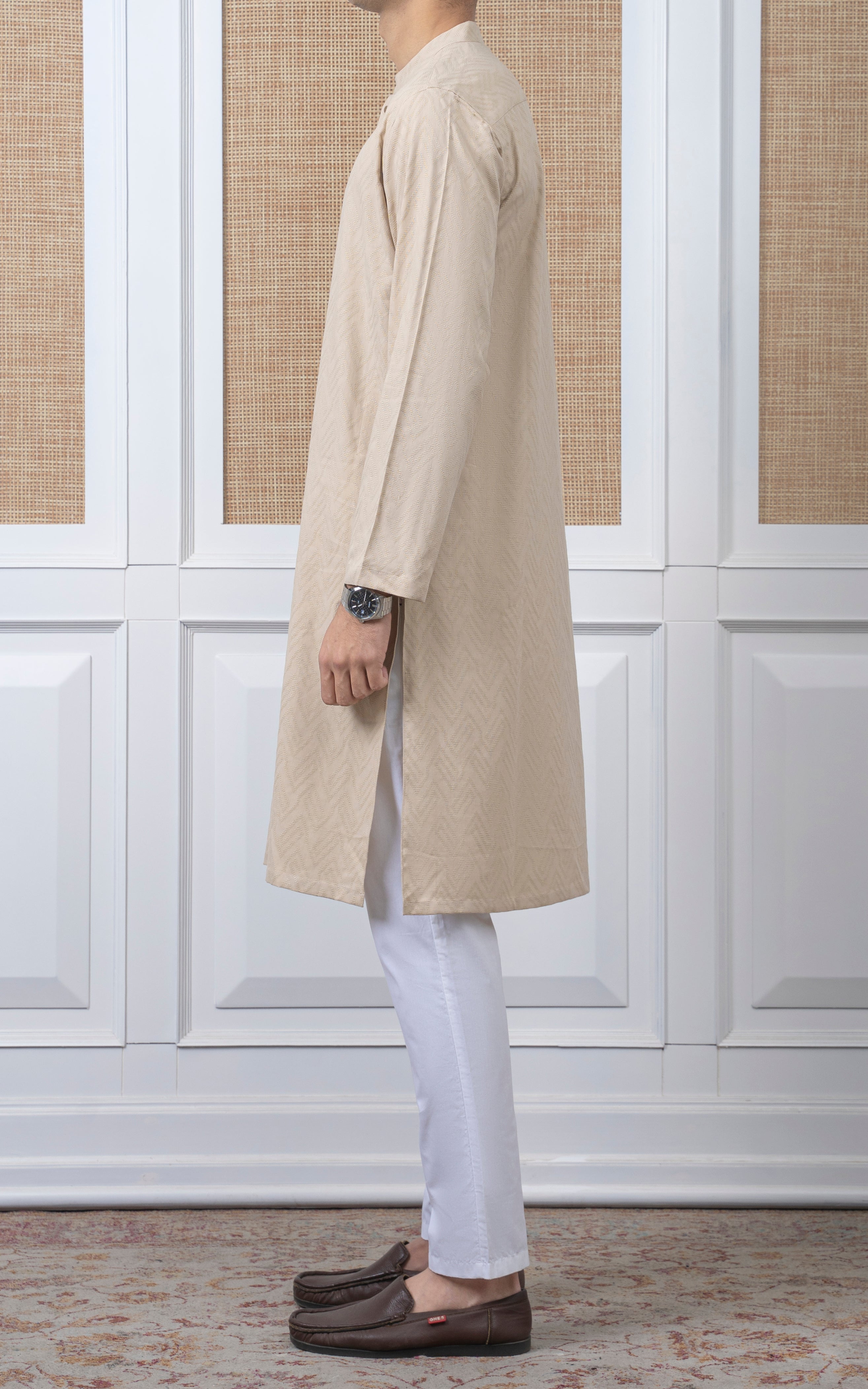 JACQUARD COTTON KURTA - SIGNATURE COLLECTION BEIGE