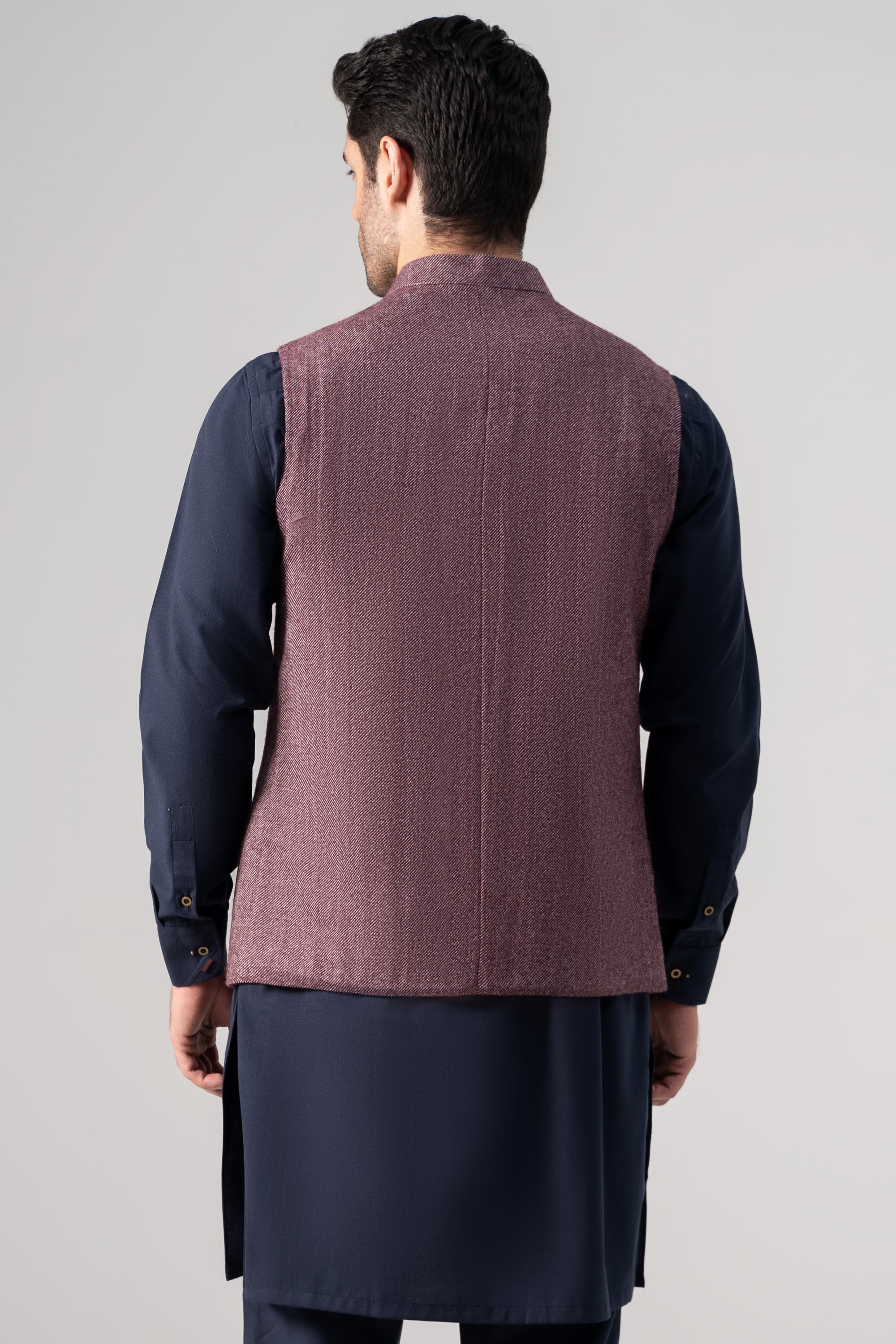 Textured Woolen Waistcoat - SIGNATURE COLLECTION MAROON